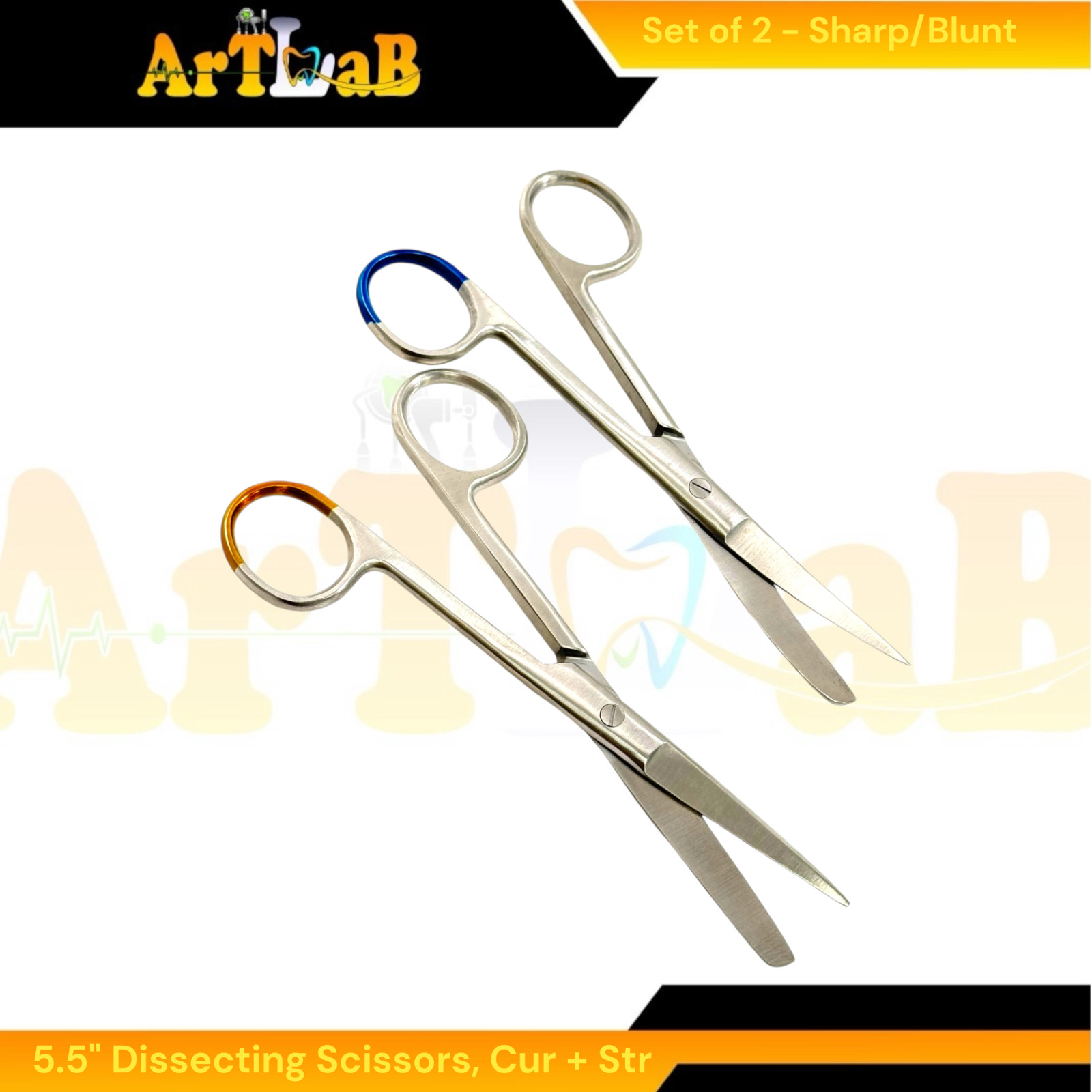 5.5in Dissecting Scissors Cur+Str, Blunt/Sharp Tips – Veterinary Lab Shears -1pc