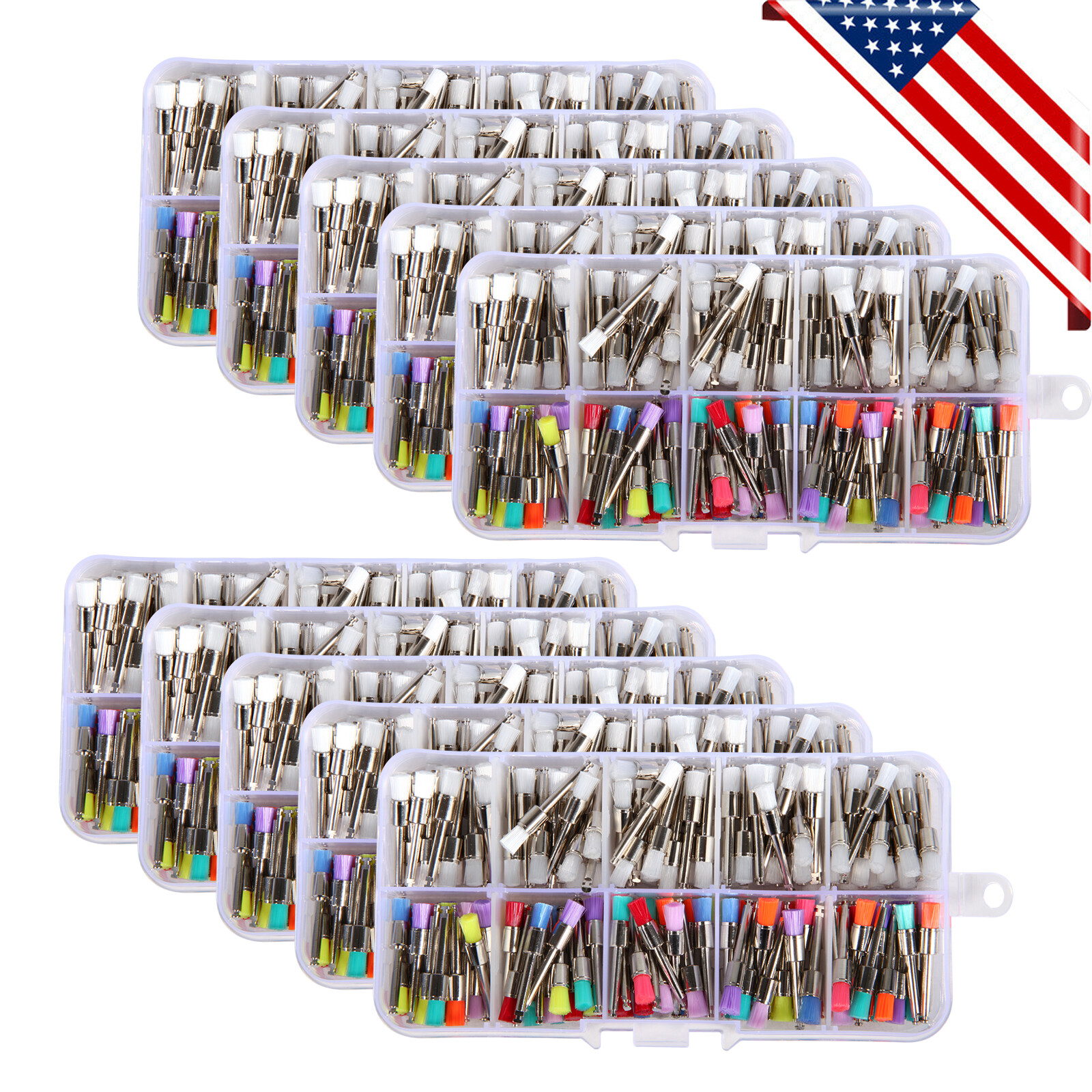 200-2000*Dental White &Color Nylon Latch Flat Polishing Polisher Prophy Brush US