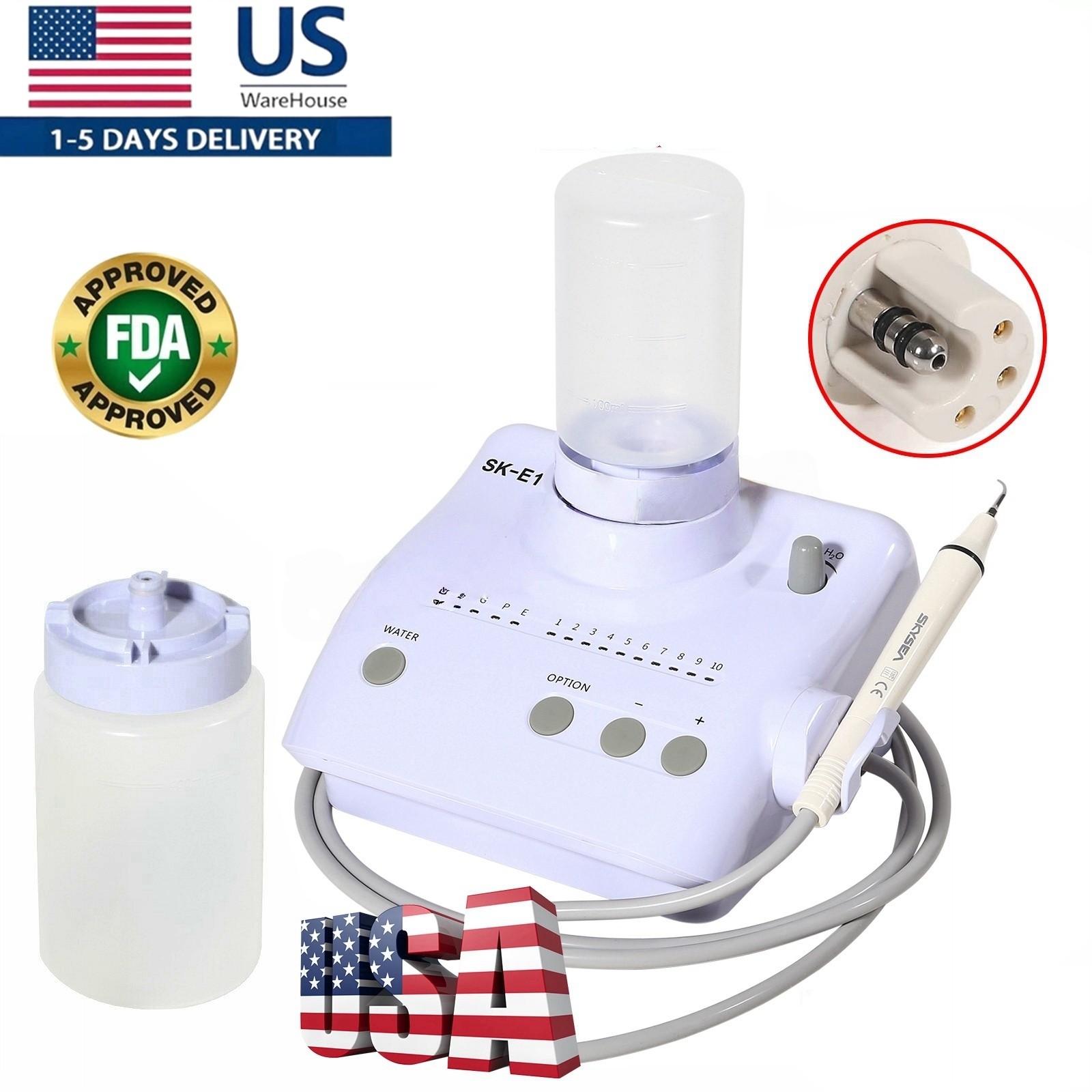 Dental Ultrasonic Scaler with Detachable Handpiece+ 2*Water Bottles NEW