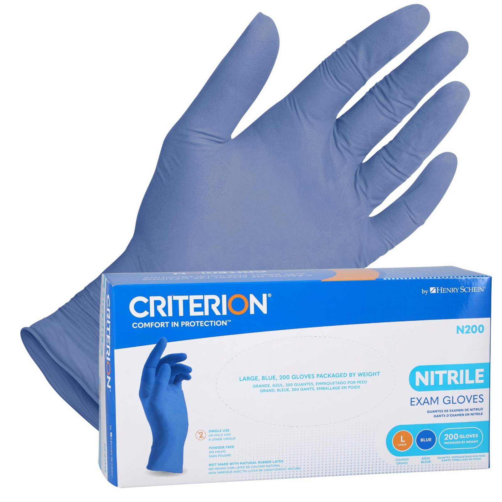 Criterion N200 Nitrile Exam Gloves – Large, Blue, 200/Box – Chemo Tested, Lat…