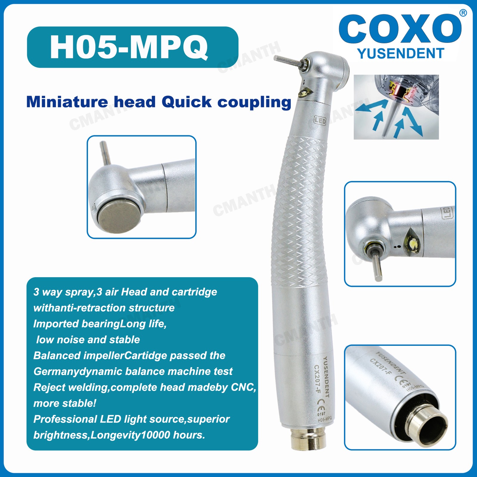 COXO Dental High Speed Handpiece Self Power LED Turbine Coupler 2/4Hole For NSK