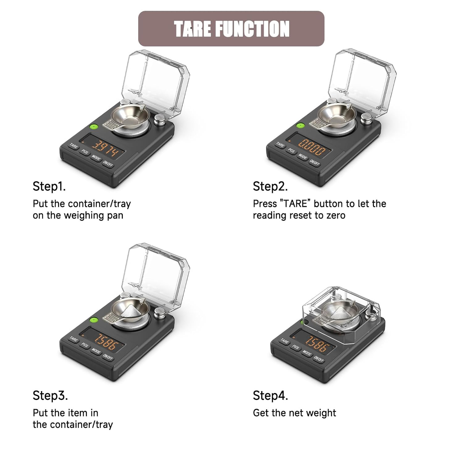 Milligram Scale 100g x 0.001g, MG Powder Scale with Selectable Auto Off, Built-i