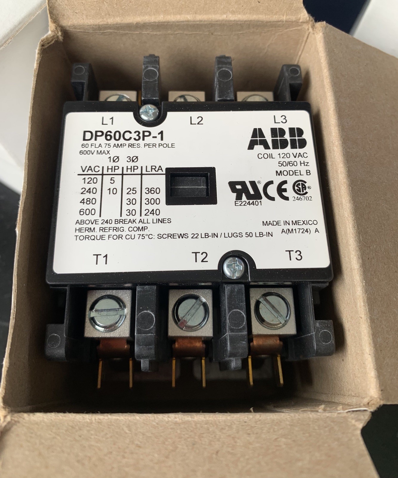STERIS/ AMSCO P764335921 CONTACTOR 3 POLE 60 FLA 75A RES COIL 120 VAC 50/60 Hz