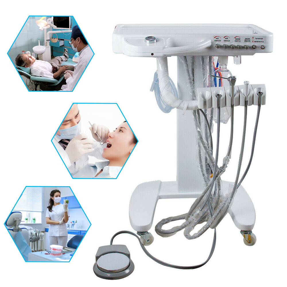 Portable 4 Hole Dental Delivery Unit System Cart Treatment work Compressor
