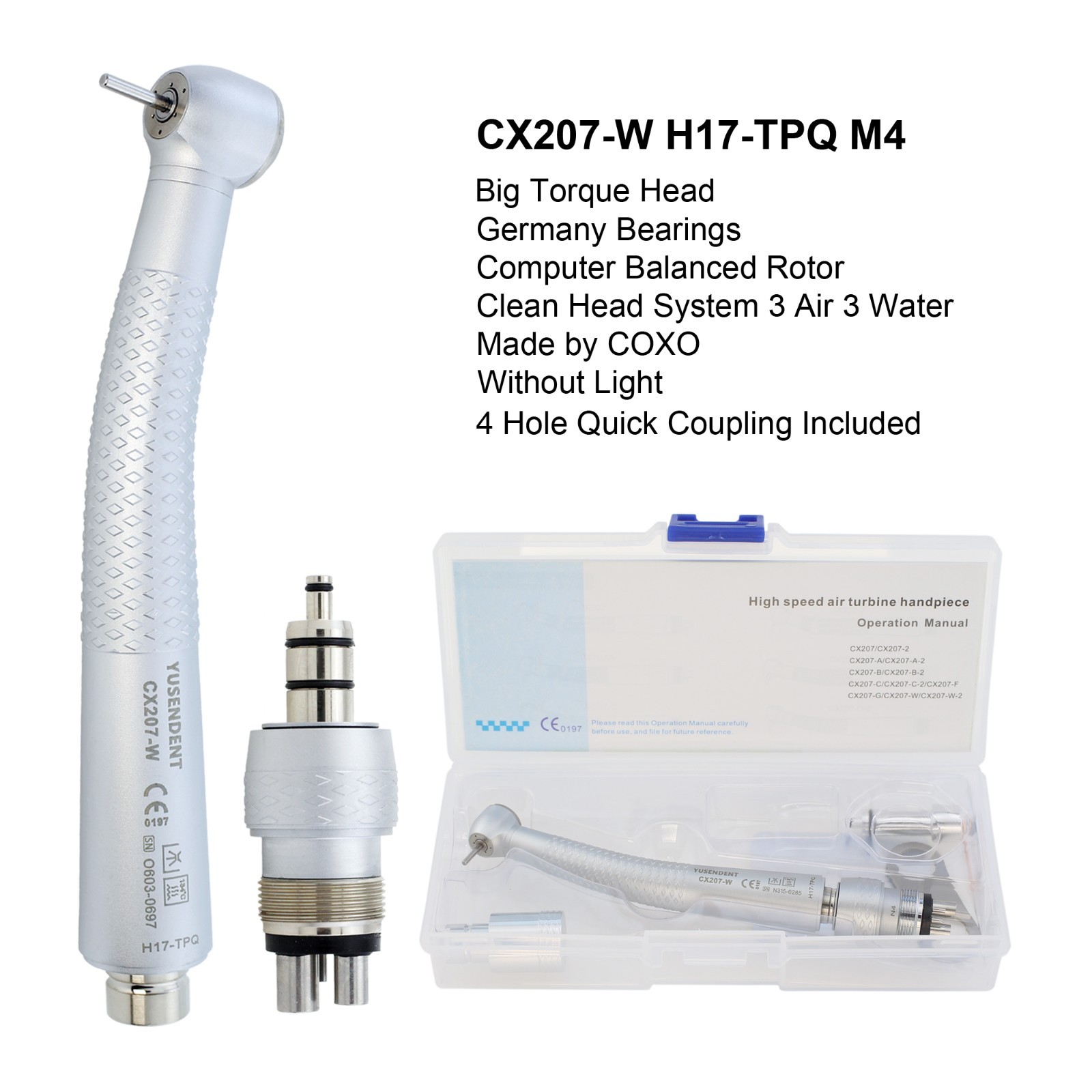 COXO Dental High Speed Handpiece 4 Hole 3 Water Spray Quick Coupling CX207-W H17