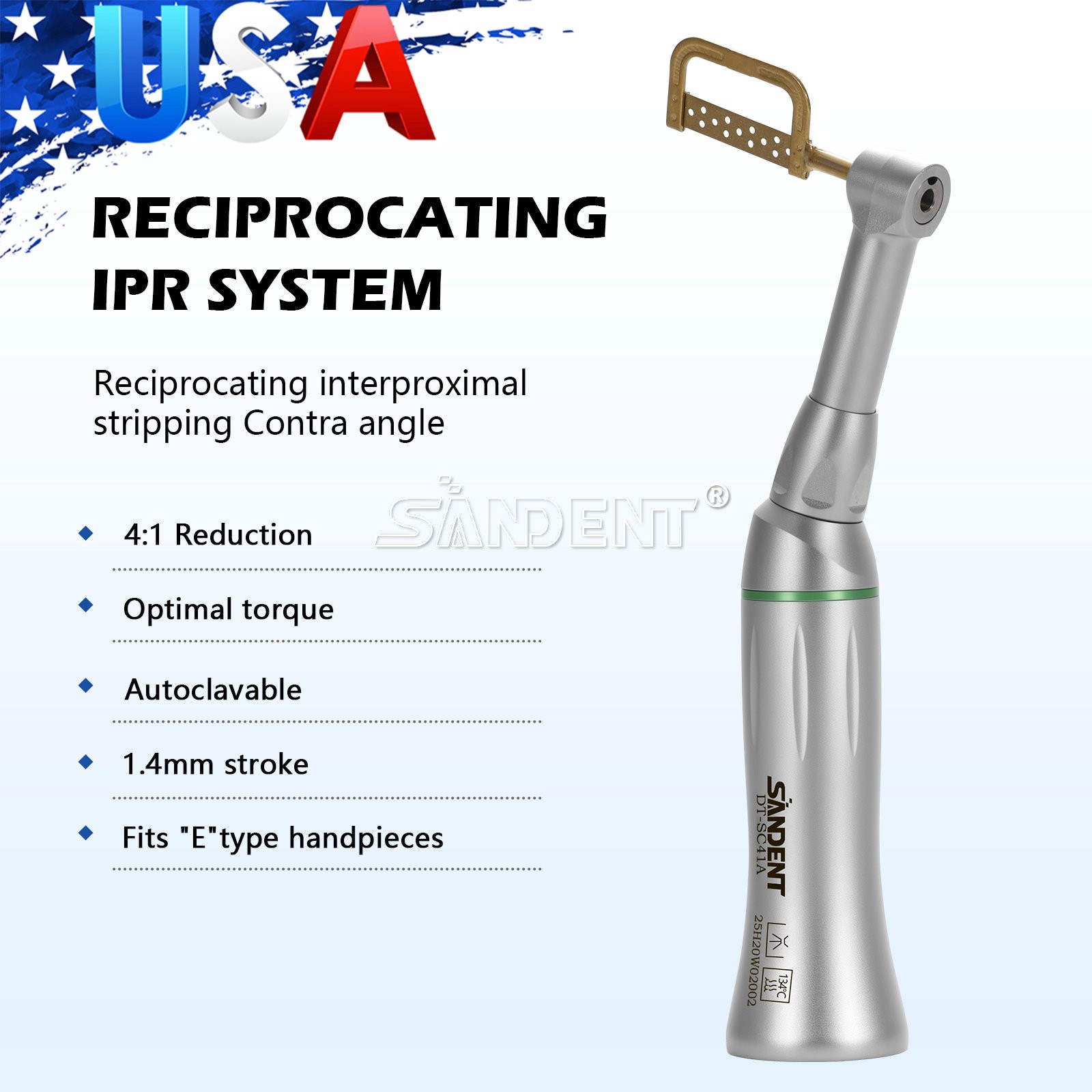 1-5Pcs SANDENT 4:1 Reduction IPR Contra Angle Handpiece Interproximal Stripping