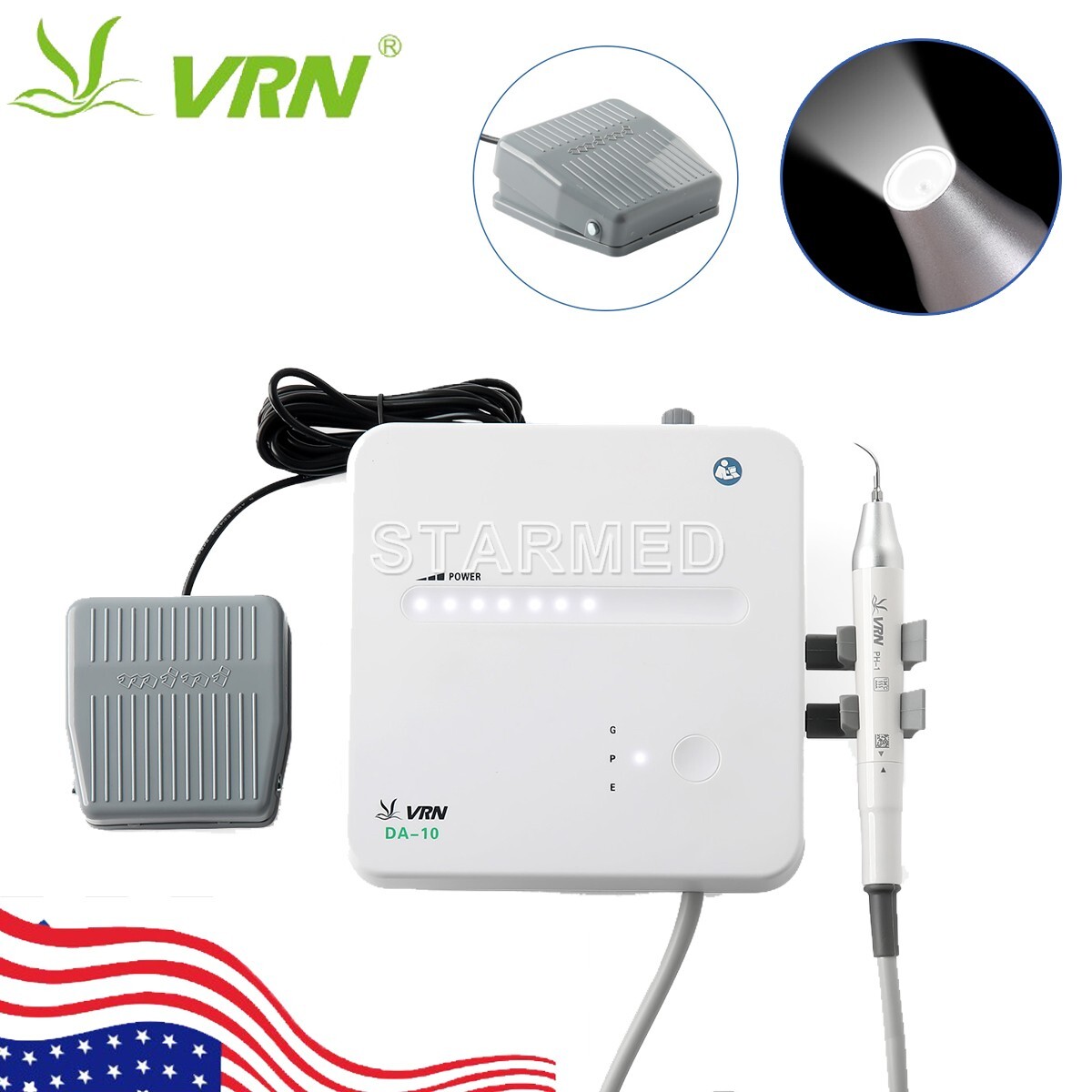 Dental VRN-DA10 LED Ultrasonic Piezo Scaler Teeth Scaling PH-1 Handpiece 5Tips