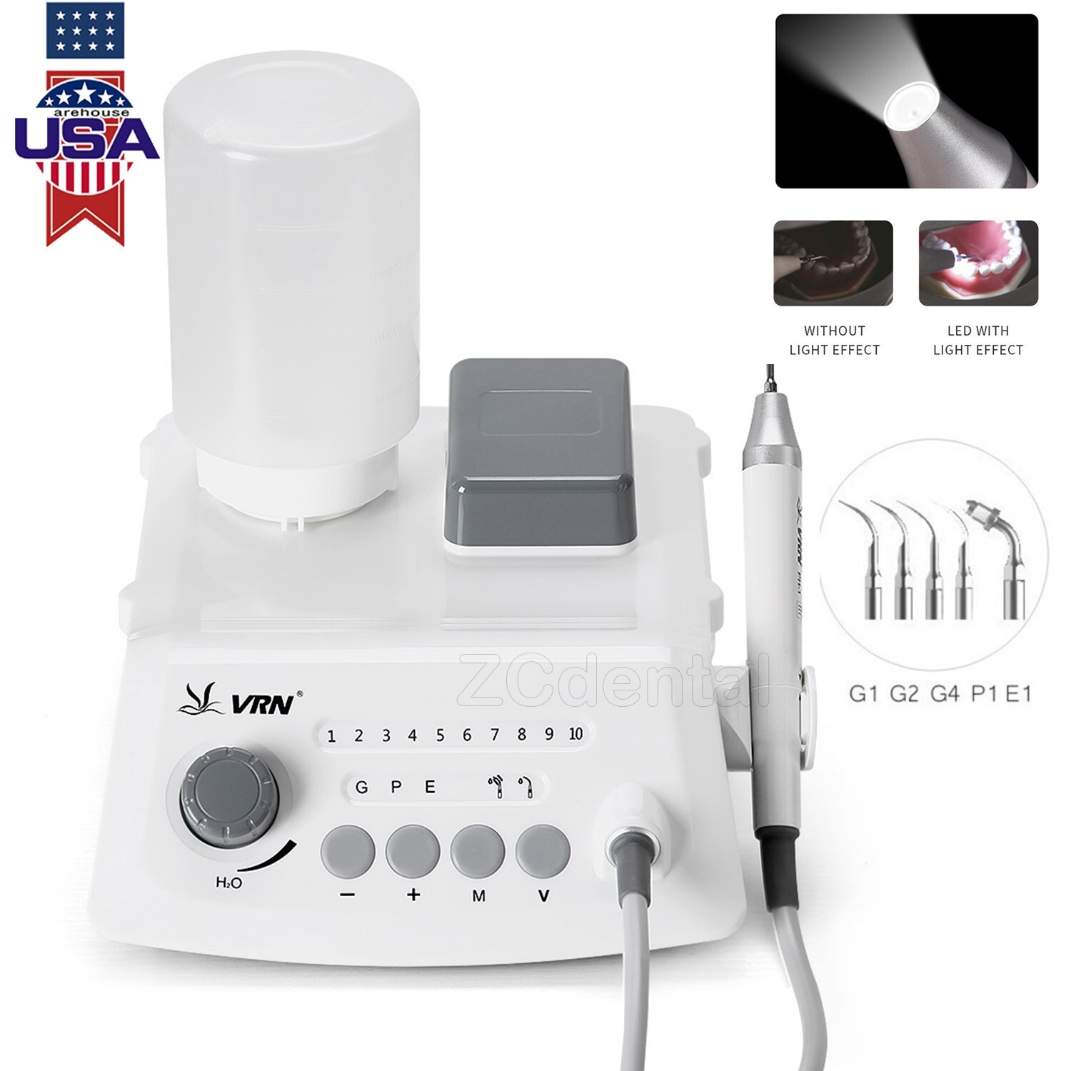 Dental Ultrasonic Scaler Detachable LED Handpiece VRN-A8 Wireless Control + Tips