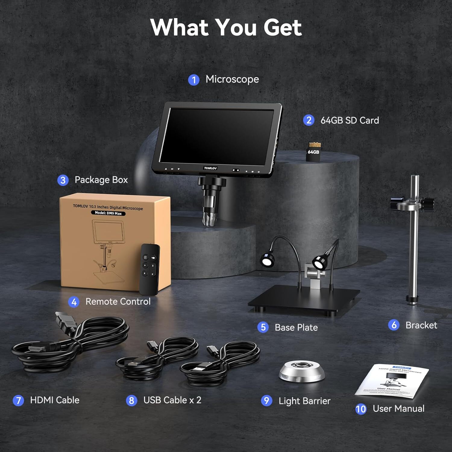 TOMLOV HDMI Digital Microscope 1500X 20MP 10.1″ HD IPS Coin Microscope Magnifier