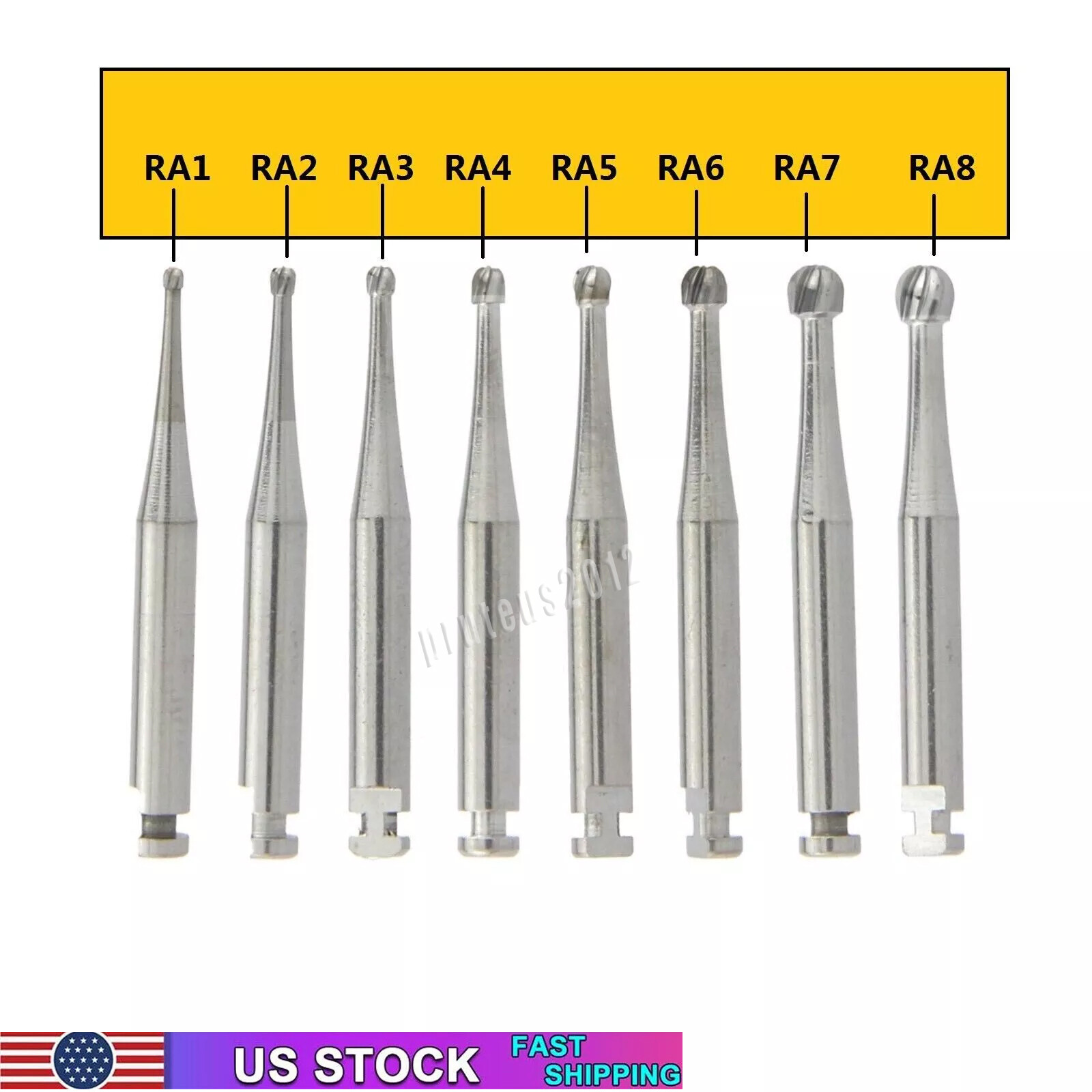 RA #1-8 Regular Round Carbide Burs for Slow Speed Latch RA1-RA8 Dental