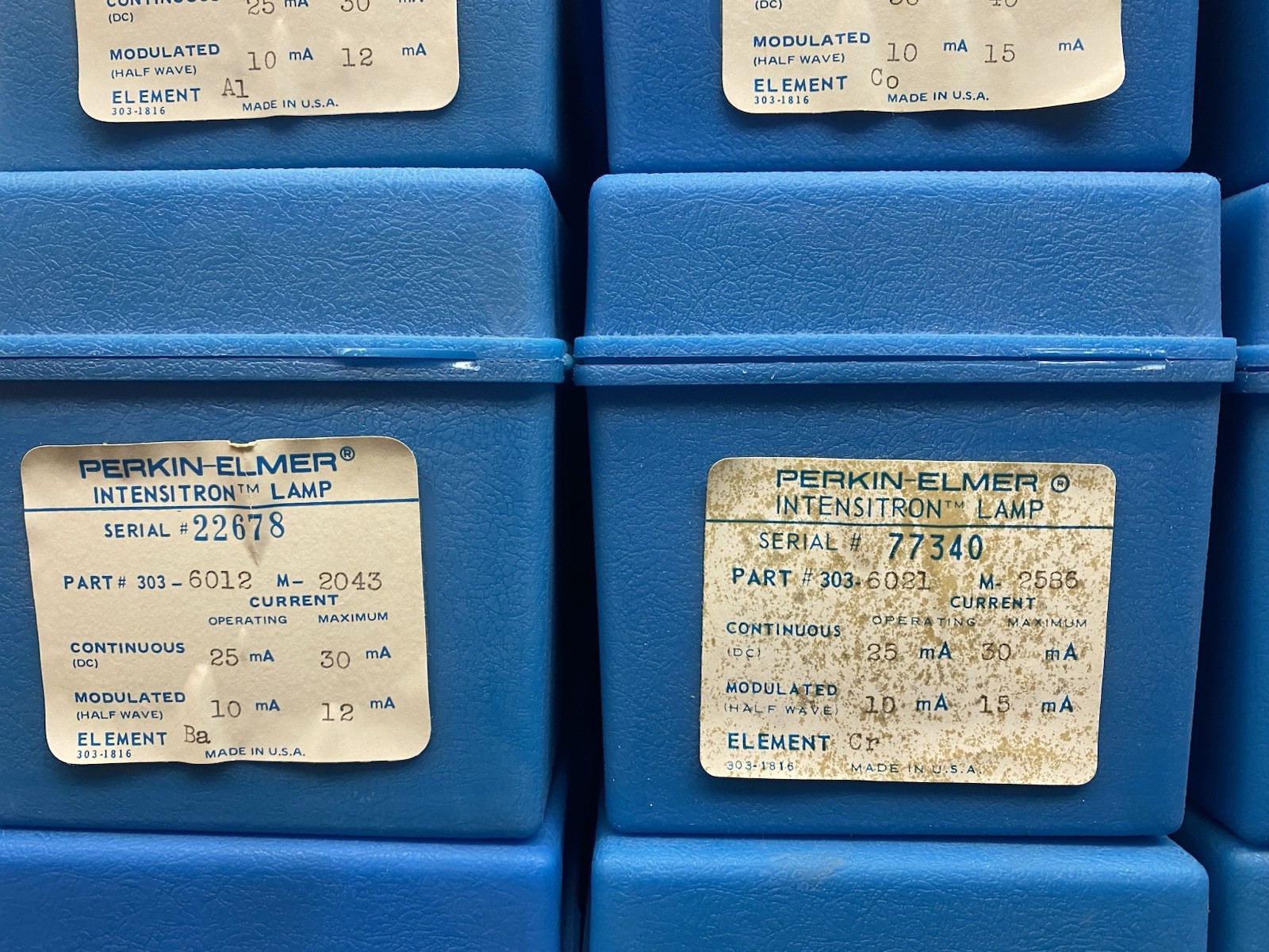 Lot of 15 Different Perkin-Elmer 303-60xx Intensitron Hollow Cathode Lamps