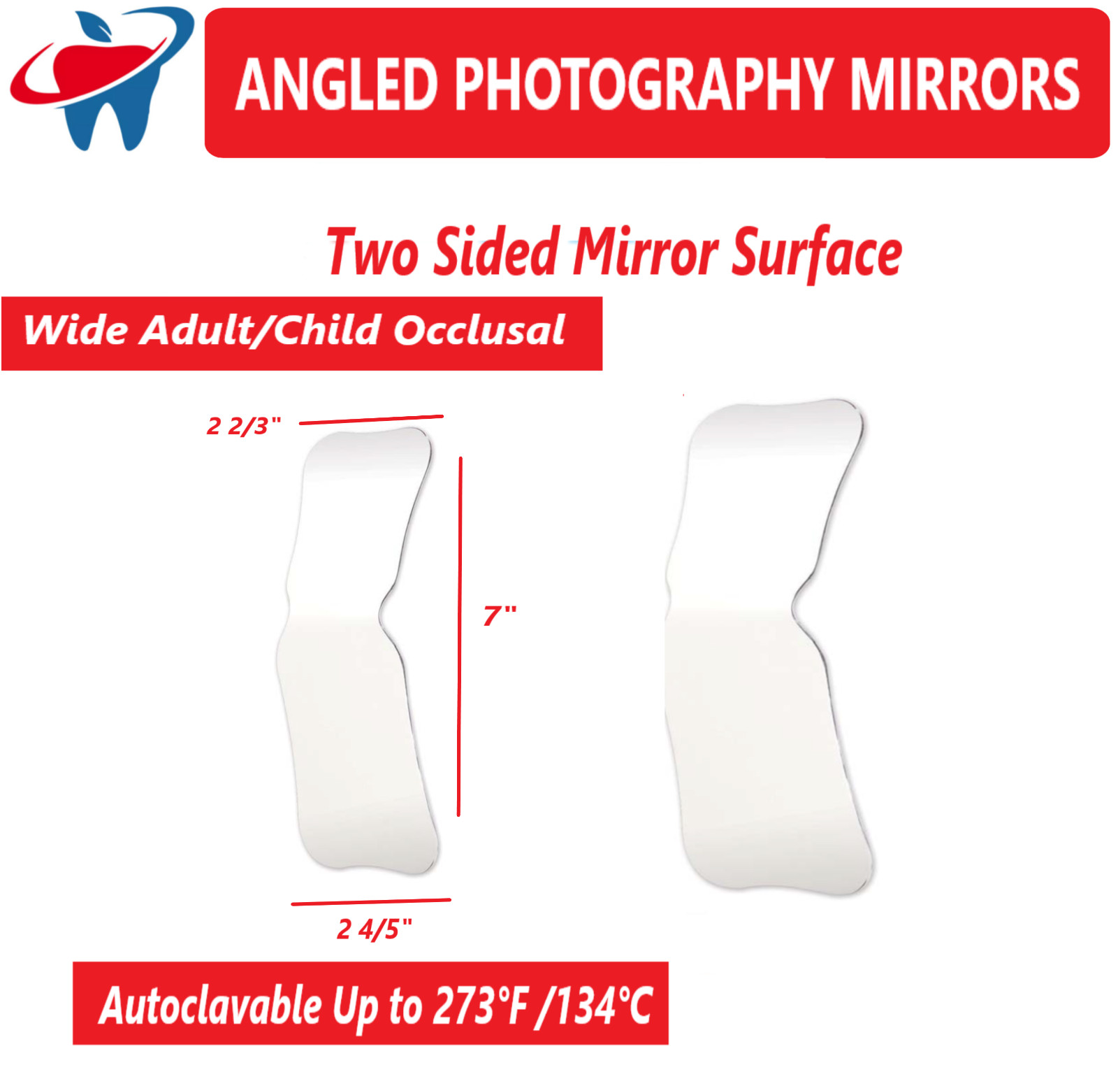 Dental Ortho Intraoral Angeled Photo Mirror Occlusal Buccal & Lingual Two Sided