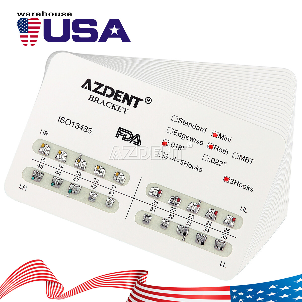 AZDENT Dental Orthodontic Brackets Braces /Supper Elastic Niti Arch Wires