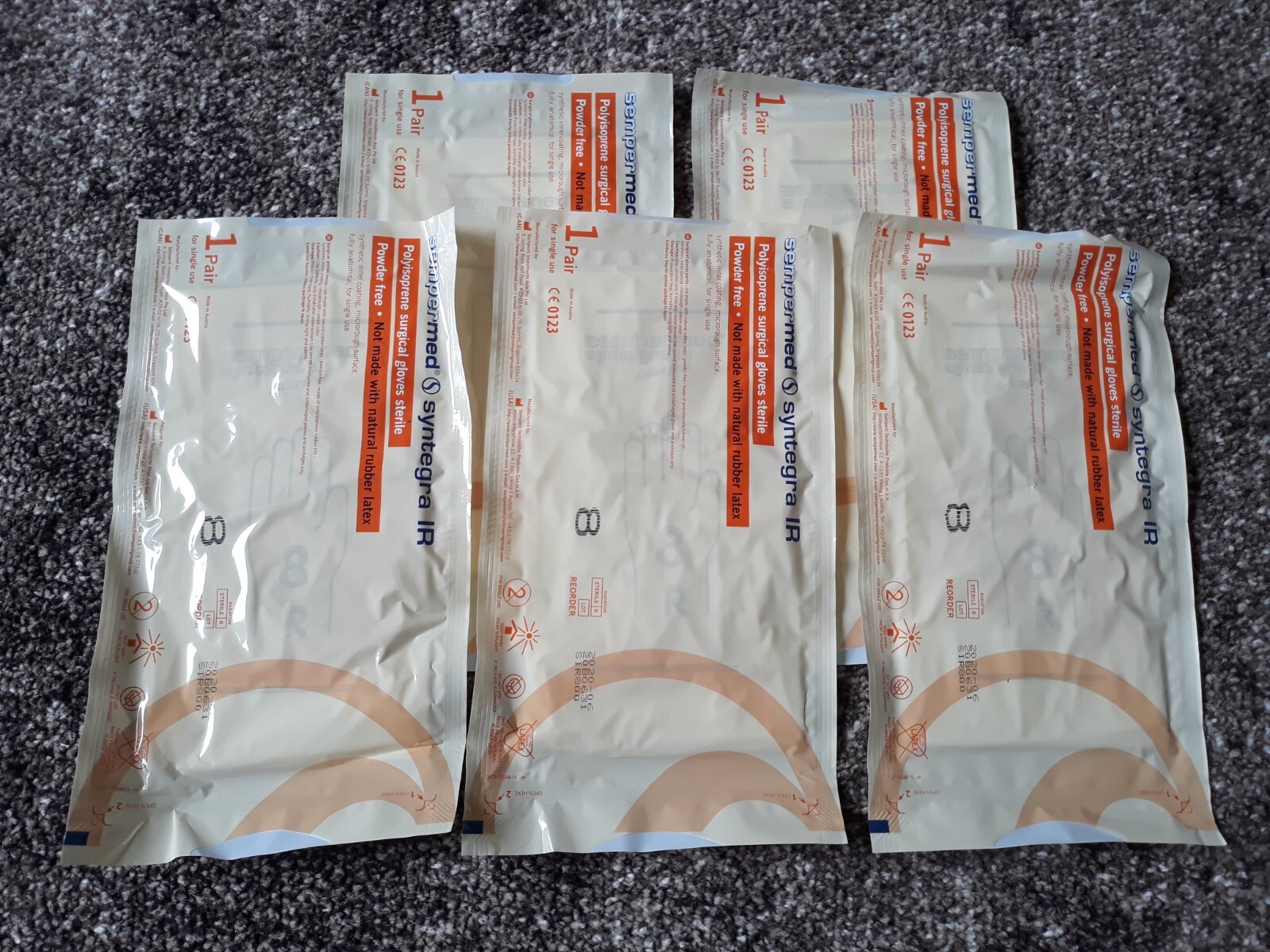 Sempermed Syntegra IR Polyisoprene Surgical Gloves, Size 8, 5 pair, 8 mil