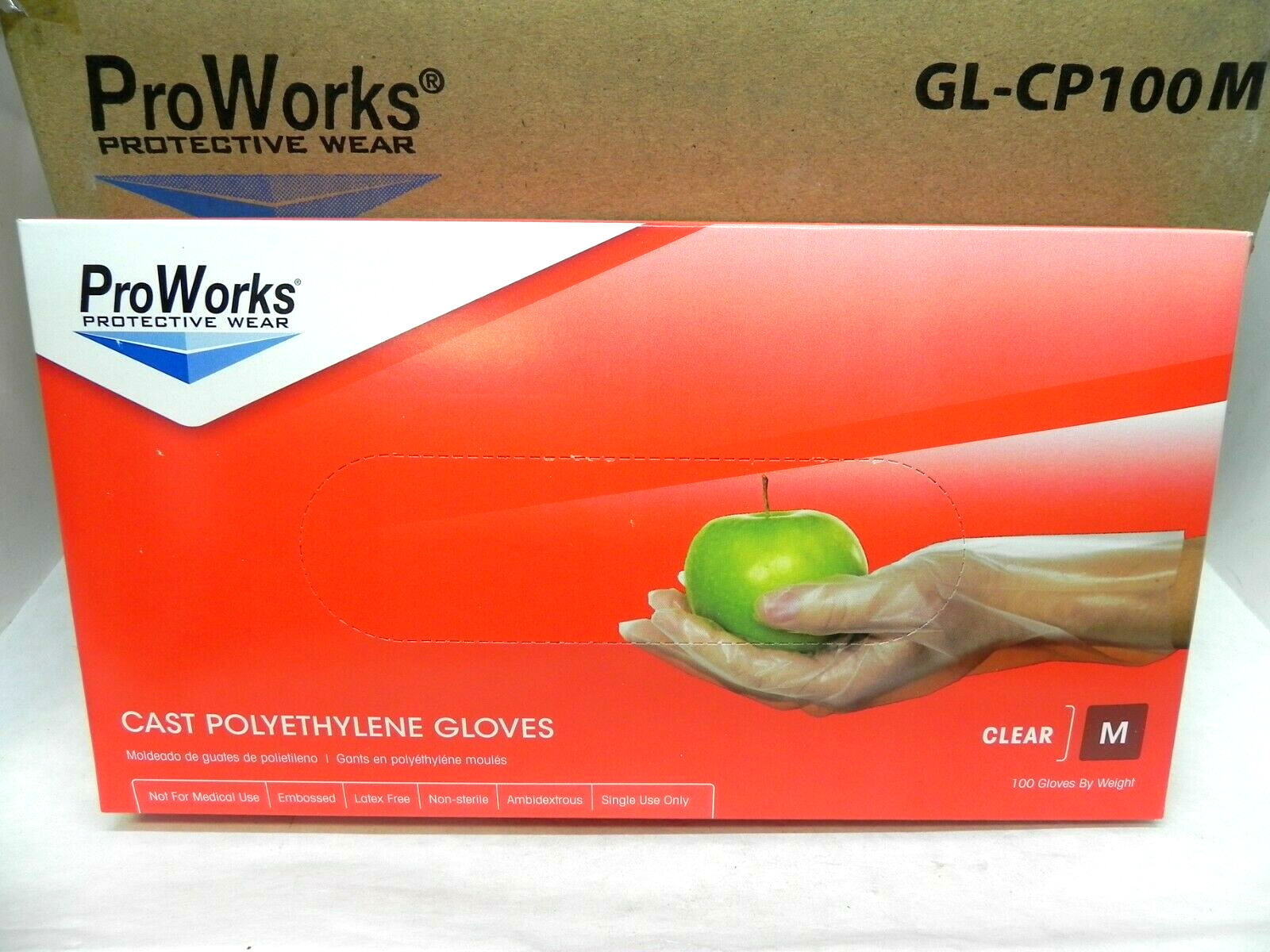 (1000) Size: M ProWorks GL-CP100M Clear Cast Polyethylene Gloves LatexFree HR