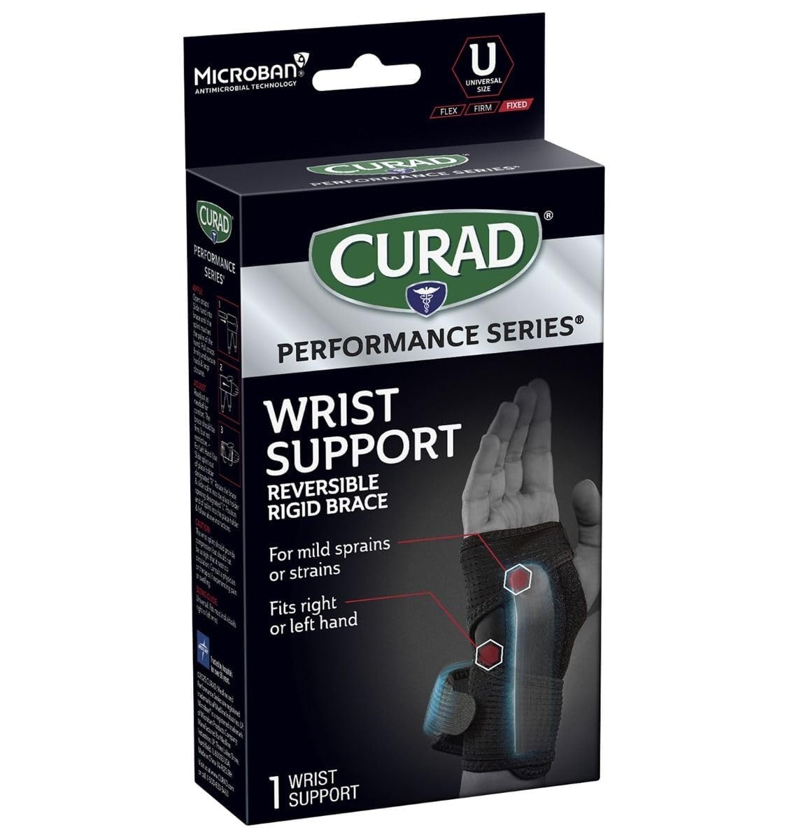Curad Performance Series Wrist Support Reversible Rigid Brace For Mild Sprains