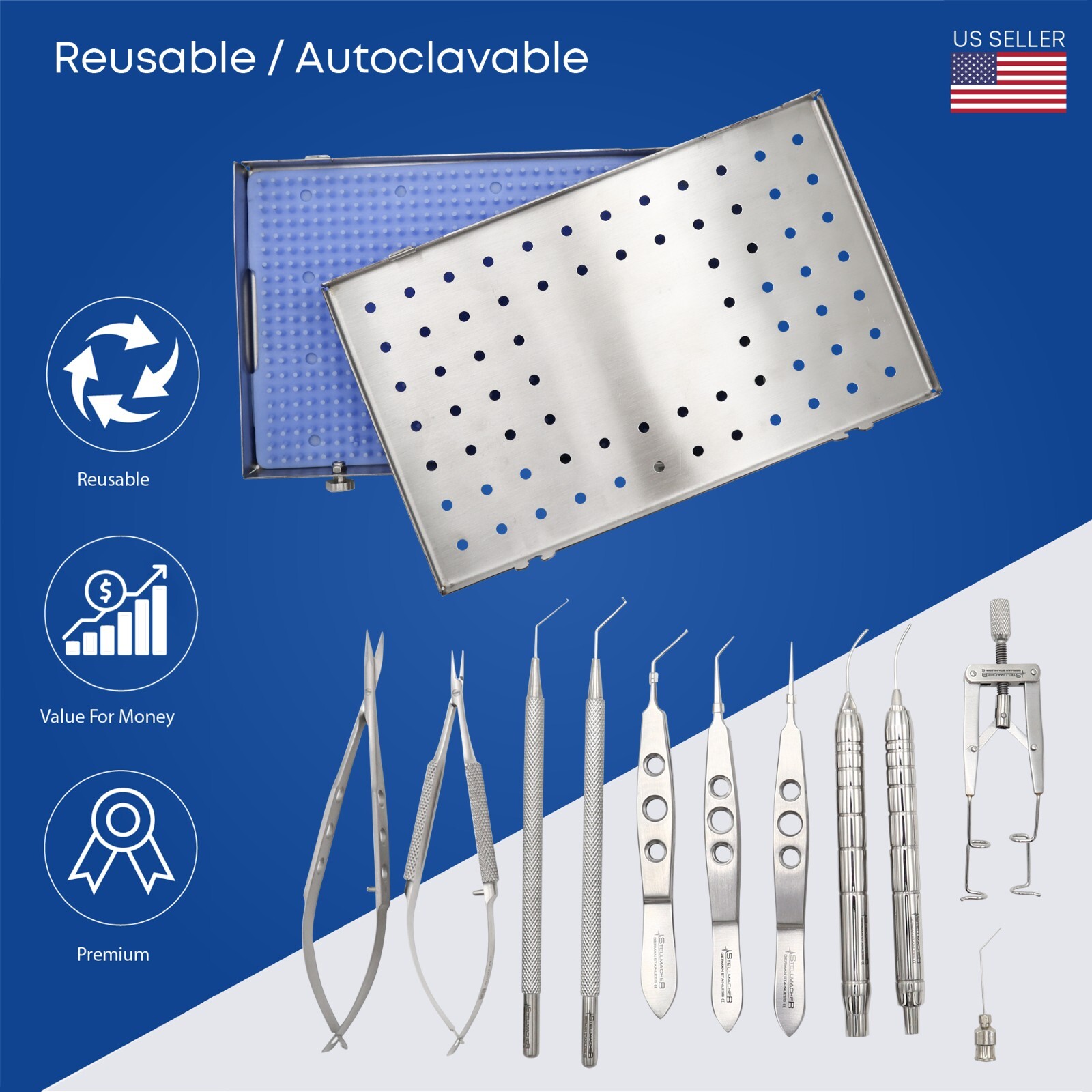 Reusable Cataract Surgical Complete Kit 12 PCS Ophthalmic Eye Instruments Kit