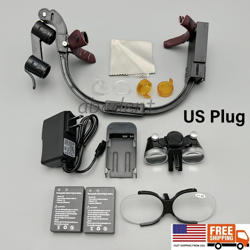 3.5x Medical Dental Binocular Loupes Headband Magnifier LED Headlight US Plug