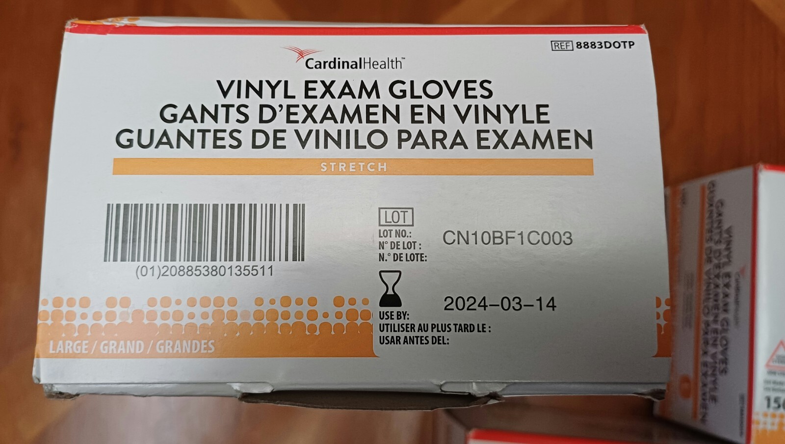 CARDINAL HEALTH VINYL EXAM GLOVES, STRETCH, SIZE LARGE, 150 GLOVES, LOT OF 3