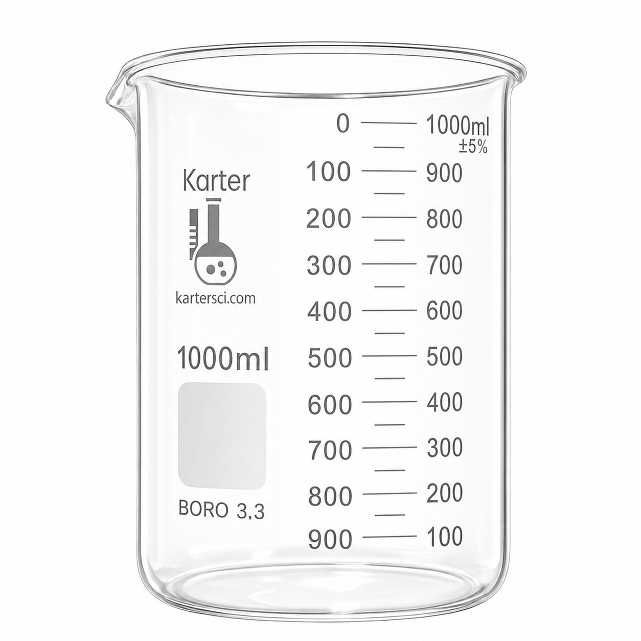 1000ml Low Form Graduated Glass Beaker, 3.3 Boro., Graduated (Pack of 6)