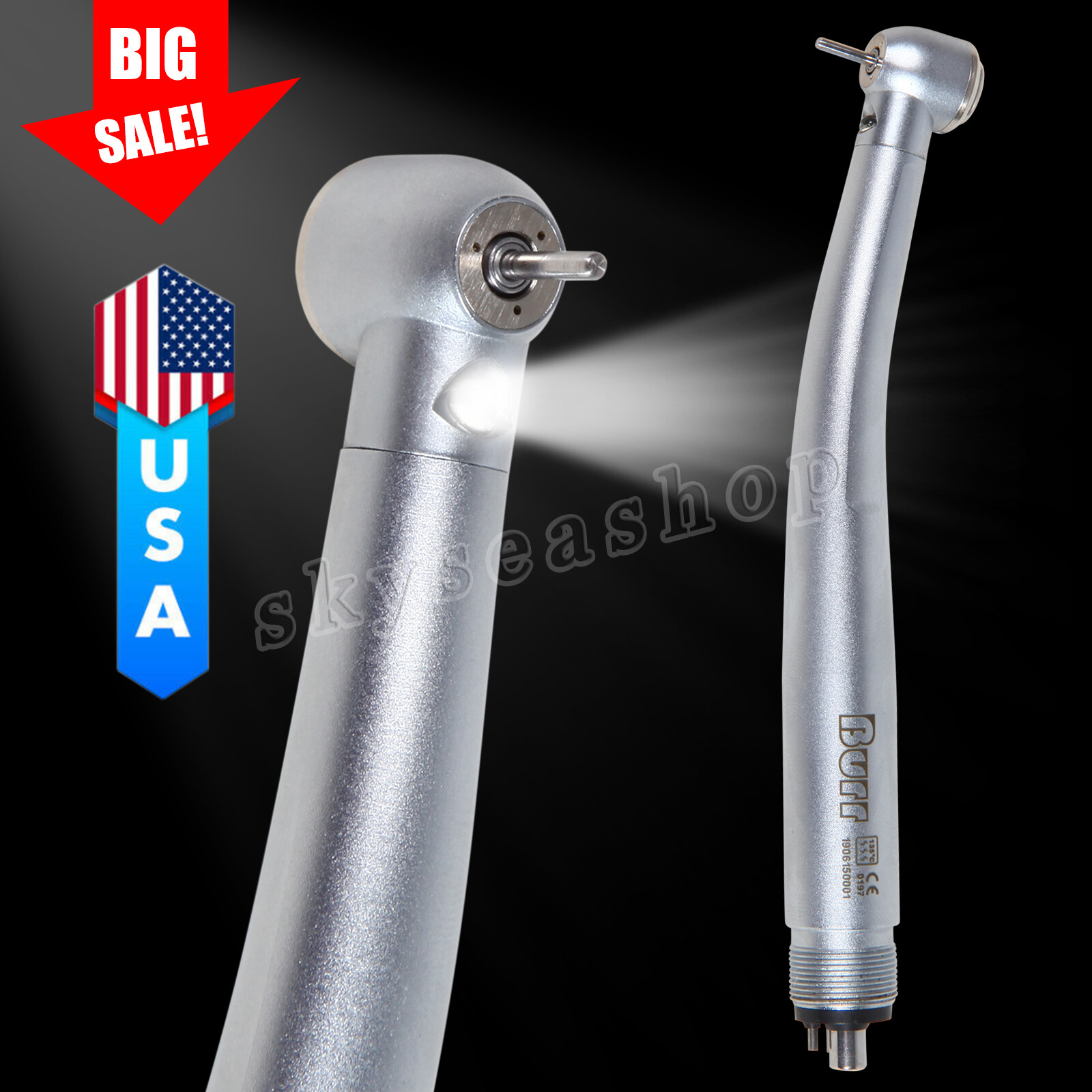 Dental High Speed Handpiece Large Torque Push Button Handpiece 4 Hole US STOCK