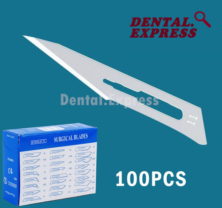 100 Sterile Carbon Steel Surgical Blades Scalpel Knife Handle Holder Dental Tool