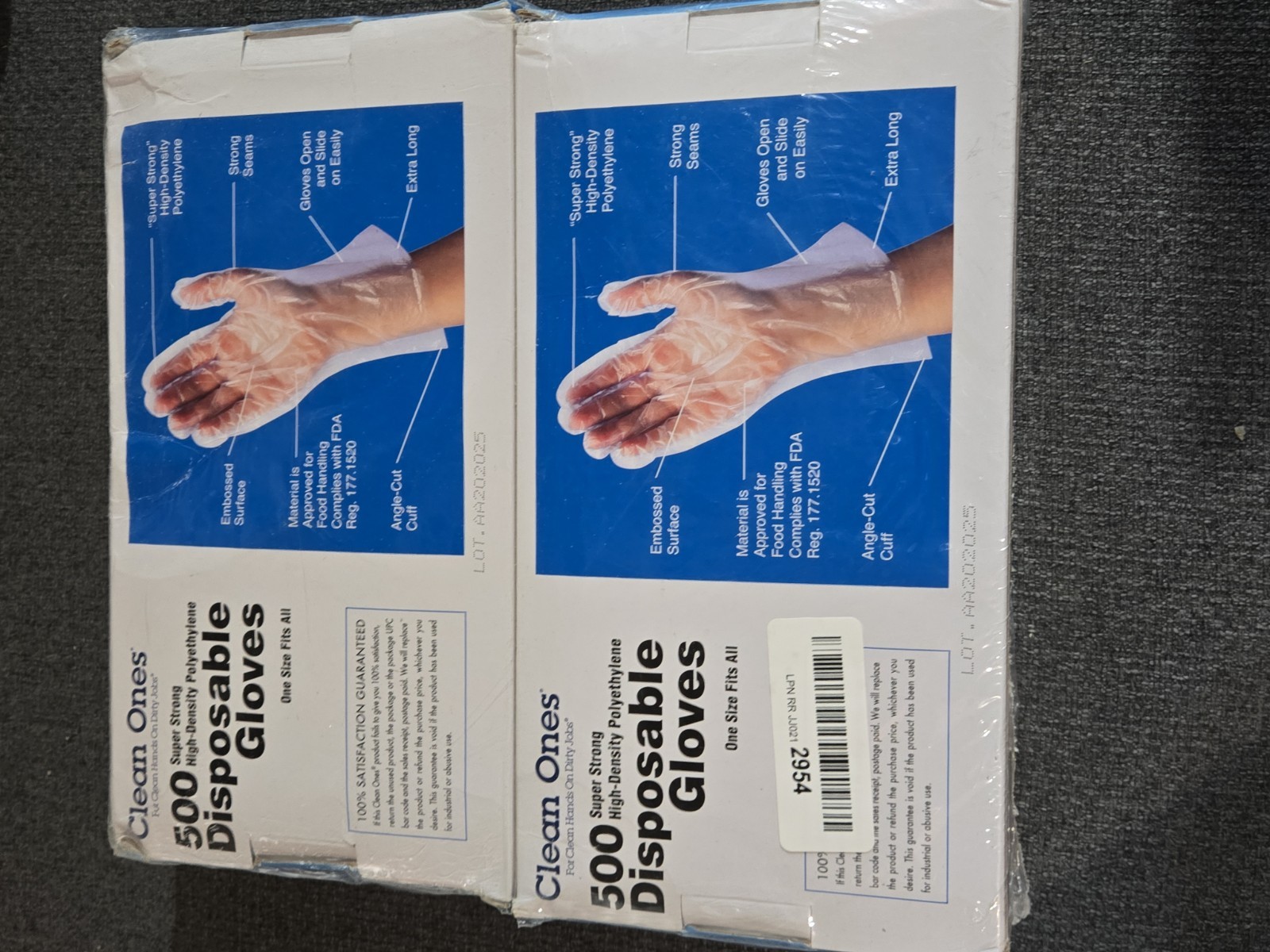 Clean Ones Disposable Food-Safe Poly Gloves, One Size, 2 Boxes 500 Count:1000