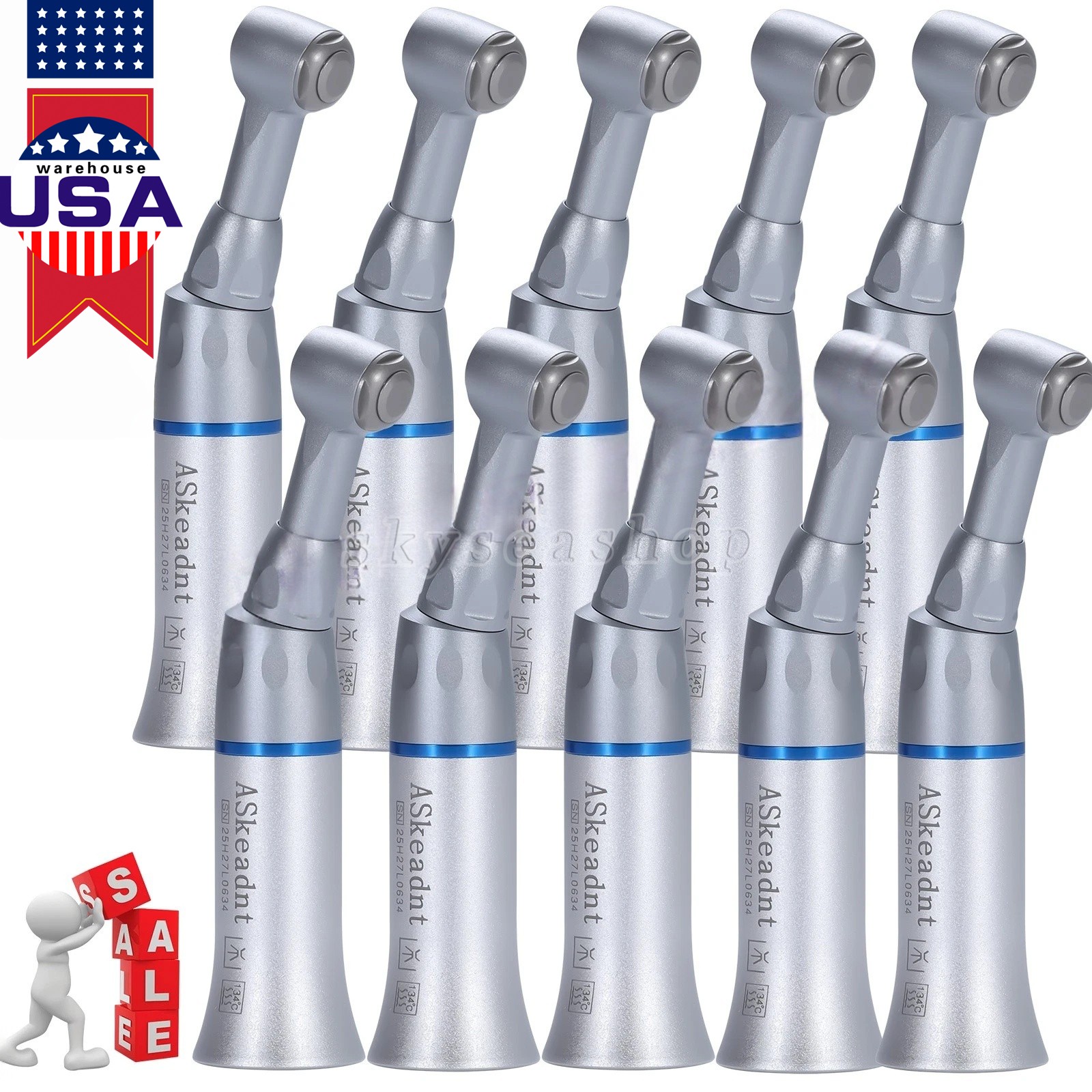 10 ASkeadnt Dental Low Speed Handpiece Contra Angle Push Button E-type Connector