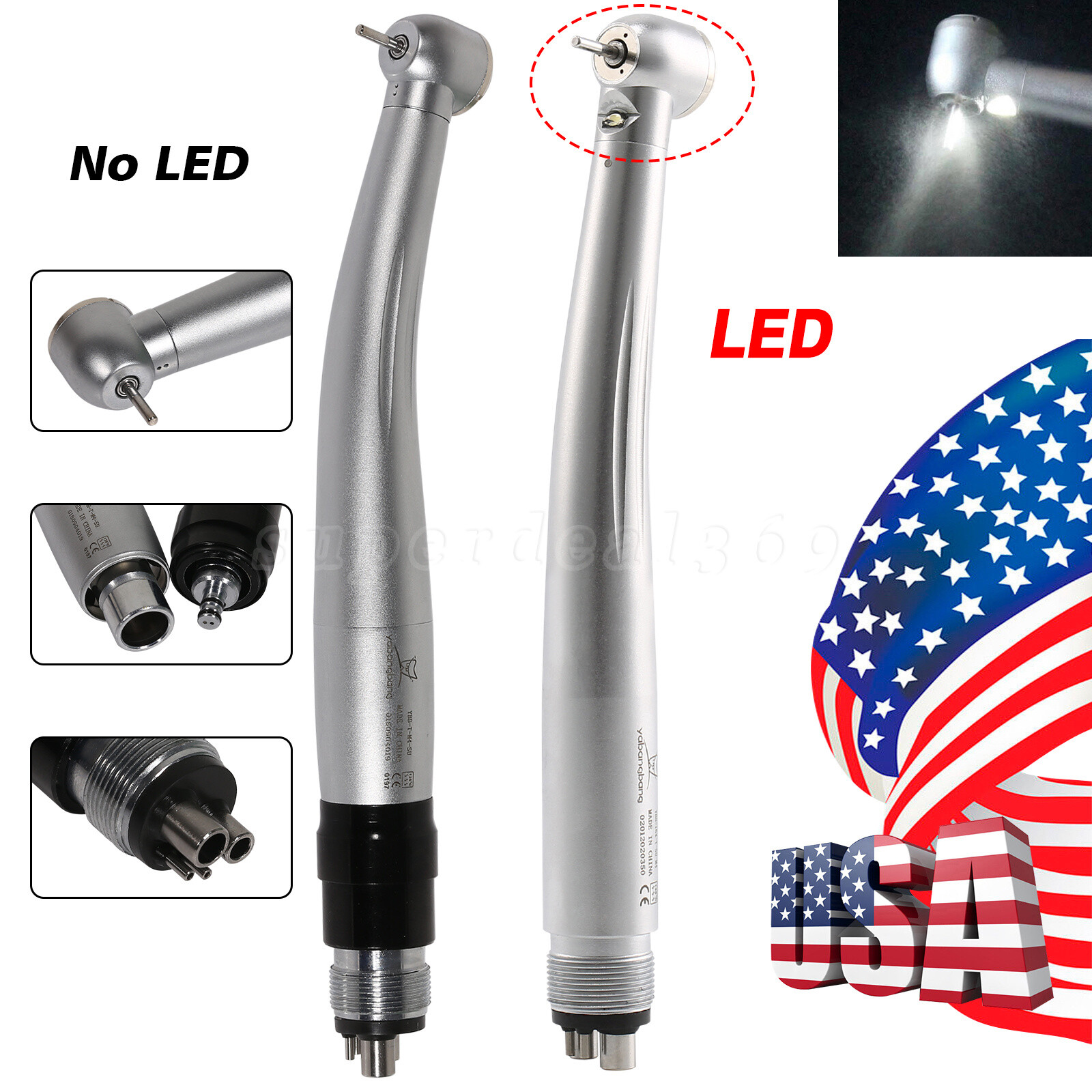 Dental High Speed Large head (LED) Handpiece /Quick Coupler 4 Hole fit NSK st