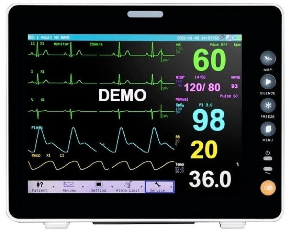 8″ Multi-parameter Patient Monitor ECG, NIBP, SPO2, PR, Temp, Resp US Stock