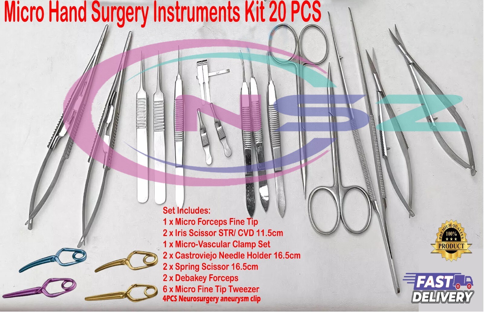 Micro Hand Surgery Instruments Kit Microvascular Clamp 20 PCS KIT surgical inst