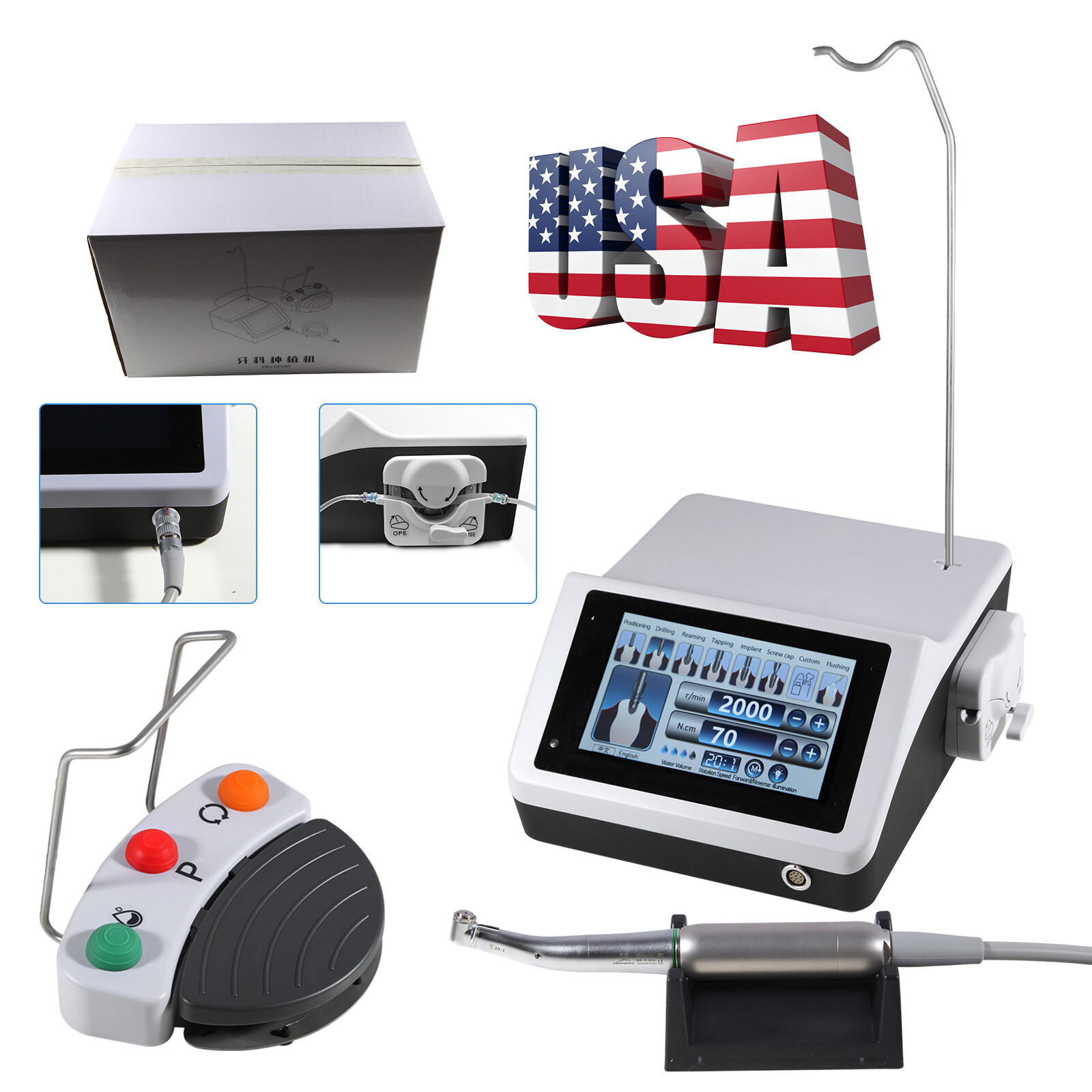 Dental Implant Surgical Motor Touch Screen System 20:1 LED Contra Angle