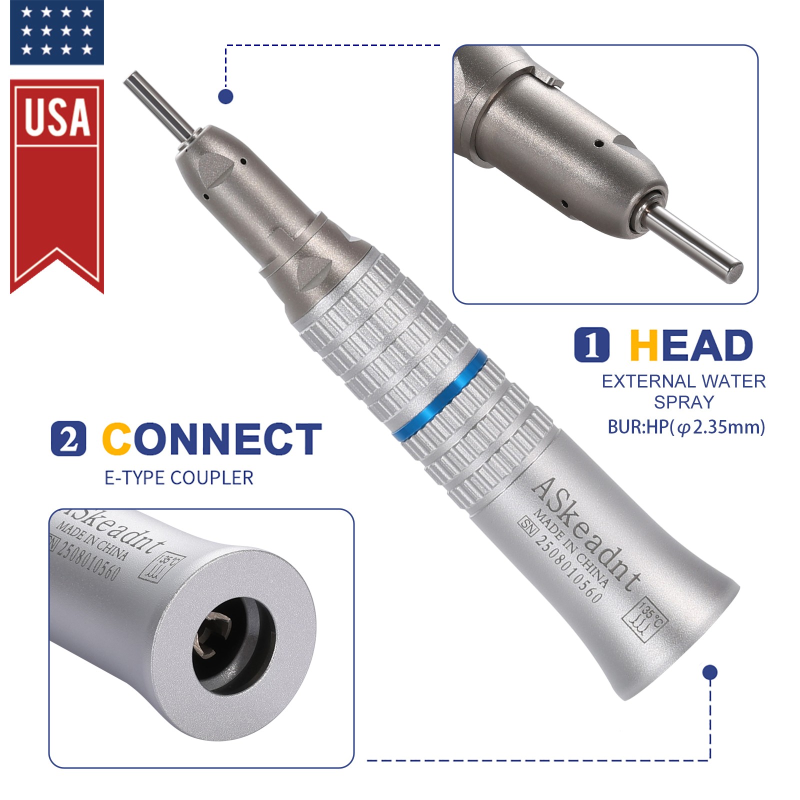 YX Dental Straight Nosecone Low Speed Handpiece E-type fit NSK Air Motor ORT