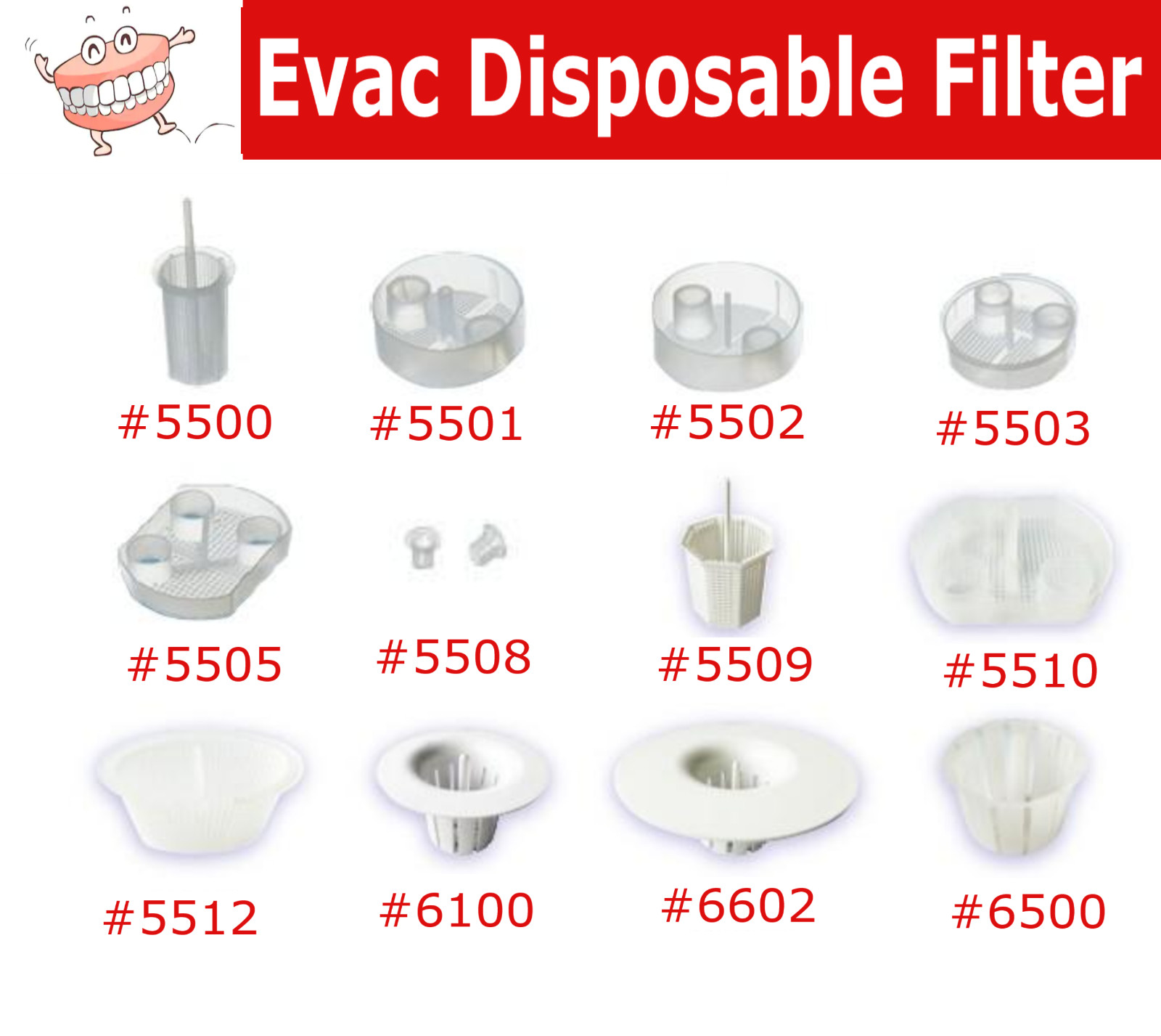 Dental Evacuation Trap Filters All Models 5501, 5503, 6100C, 6200 6500, 5502 etc