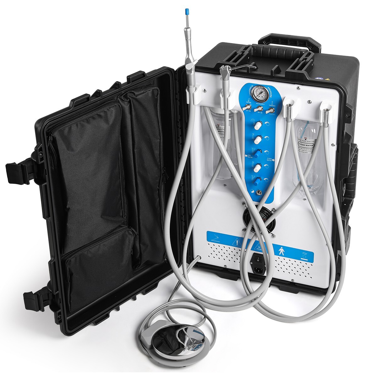 Dental Mobile Delivery Unit Rolling Cart Strong Suction Air Compressor Syringe