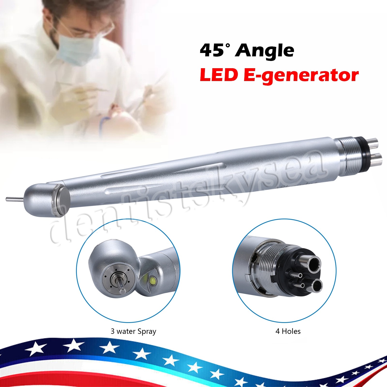 Pieza de mano quirúrgica dental de fibra con LED y generador E de 45 grados 4H