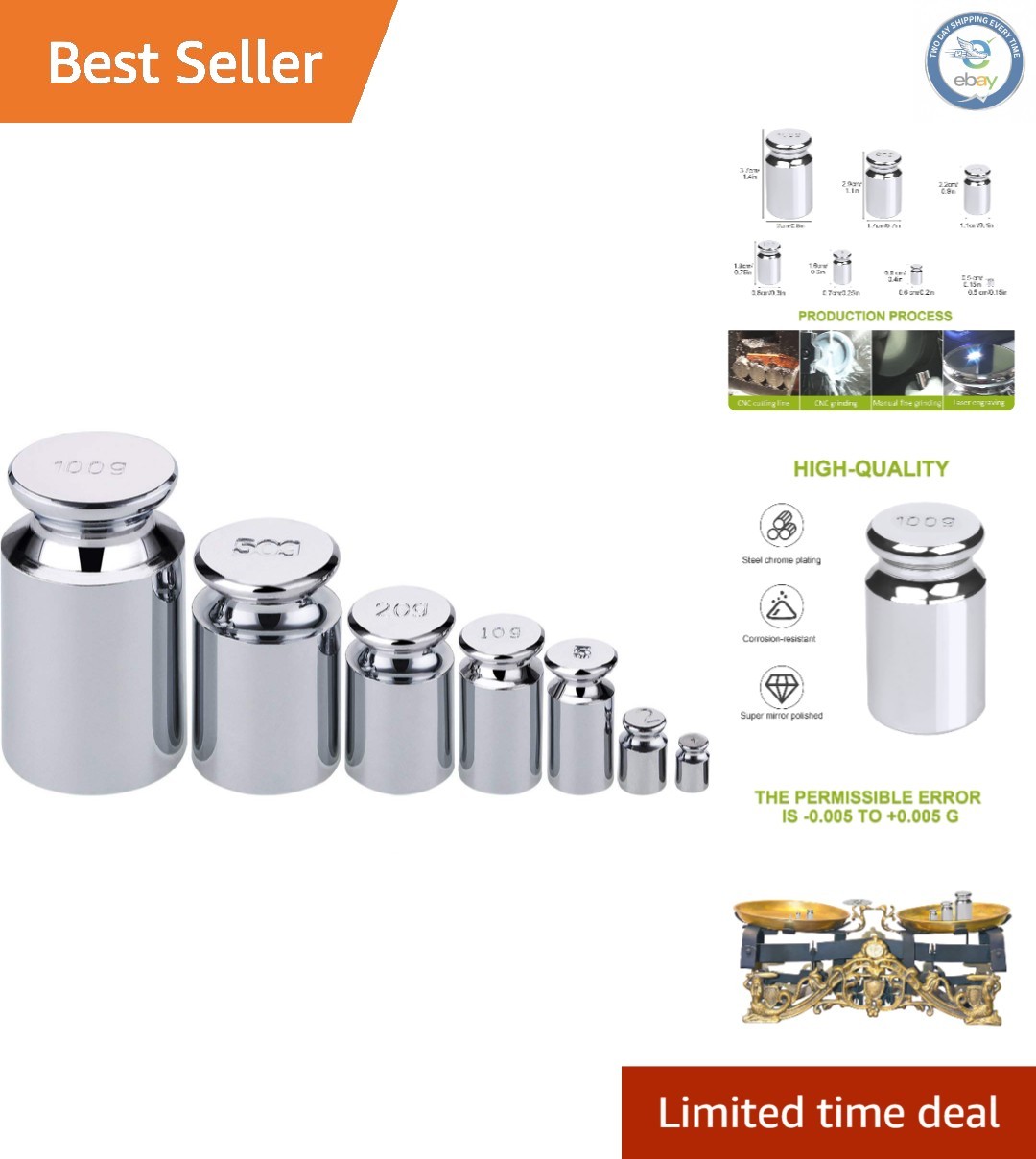 Professional Calibration Weights: 7-Piece Set (1g to 100g) for Scale Calibration