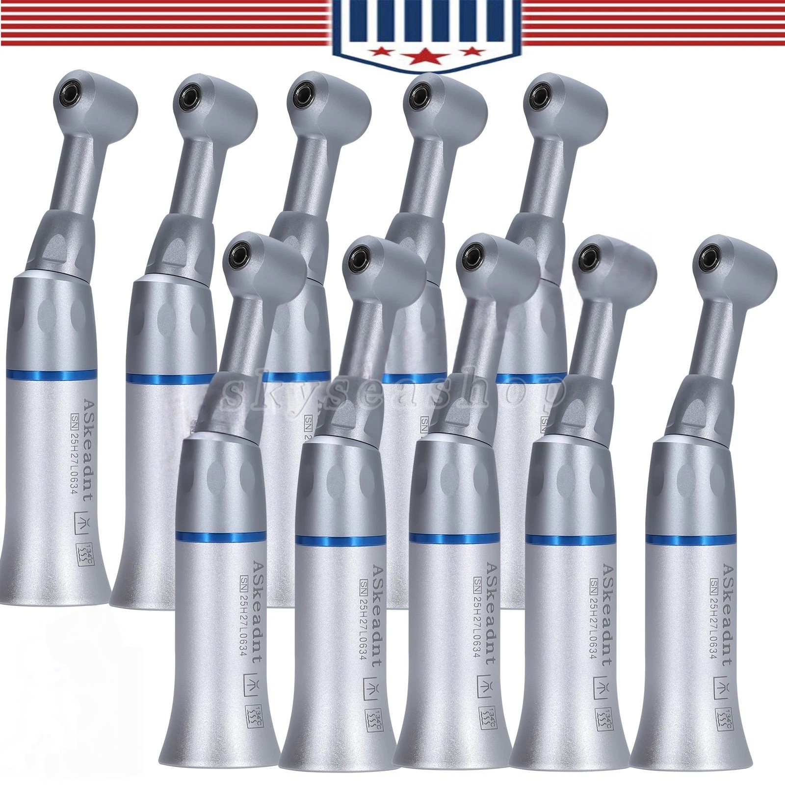 10 ASkeadnt Dental Low Speed Handpiece Contra Angle Push Button E-type Connector