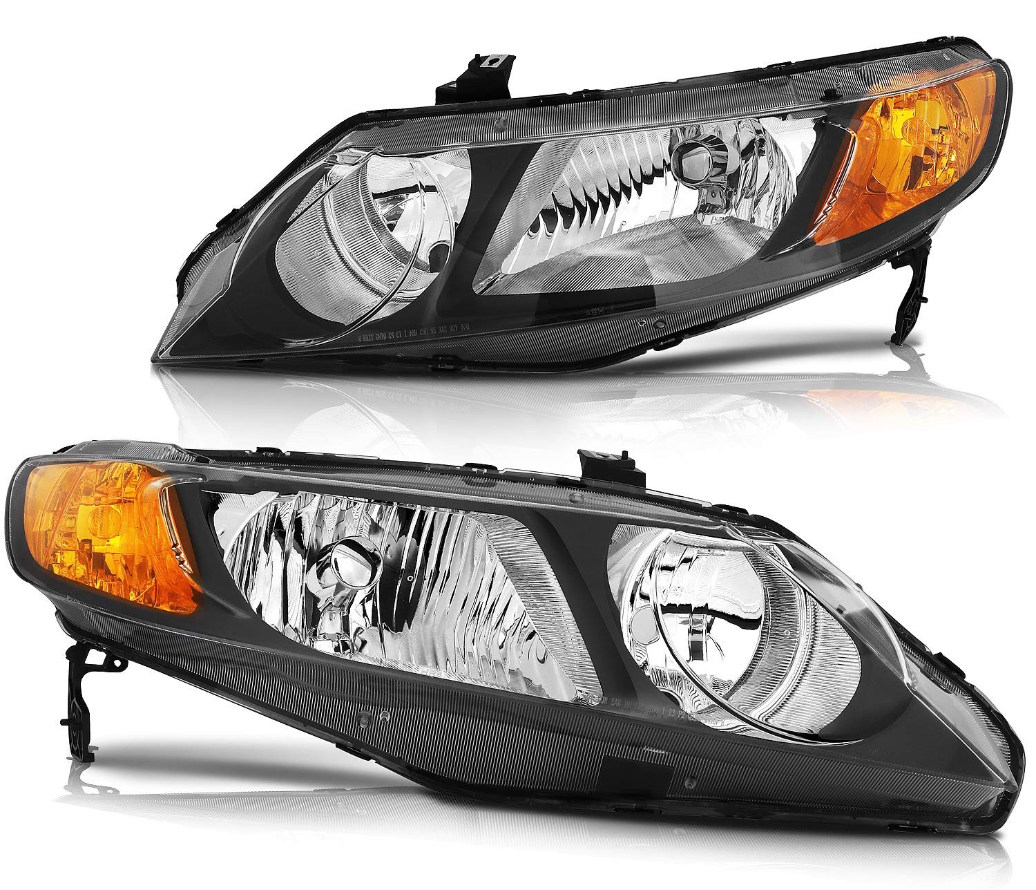 Black Headlight Assembly Pair Sedan 4Dr 06-11 Driver Passenger Side Replacement