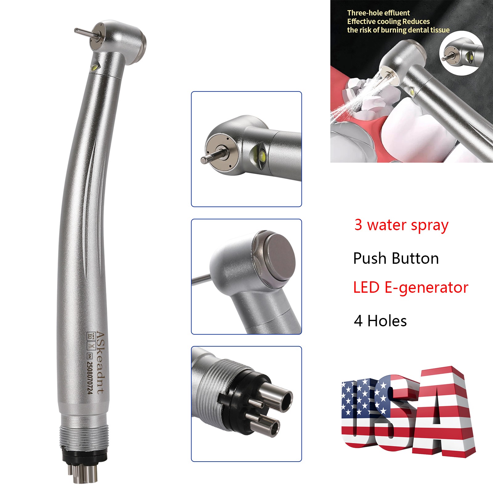 Dental PANA Max High Speed LED Handpieces NSK Type Internal Triple Spray Push US