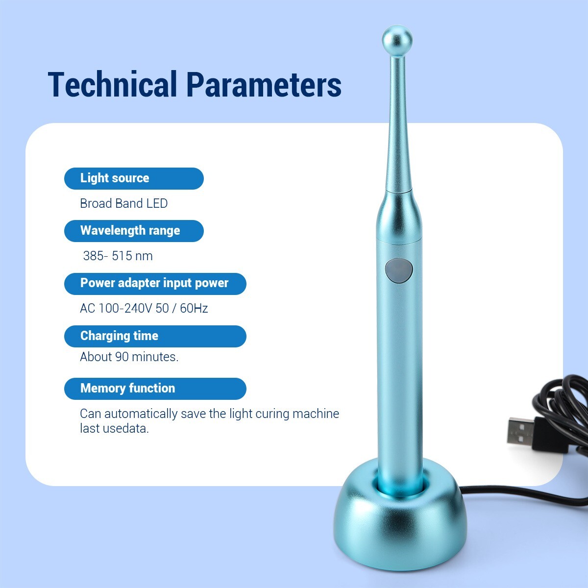 AZDENT Dental Wireless LED Curing Light Lamp 10W 2300mW/cm² LED-J
