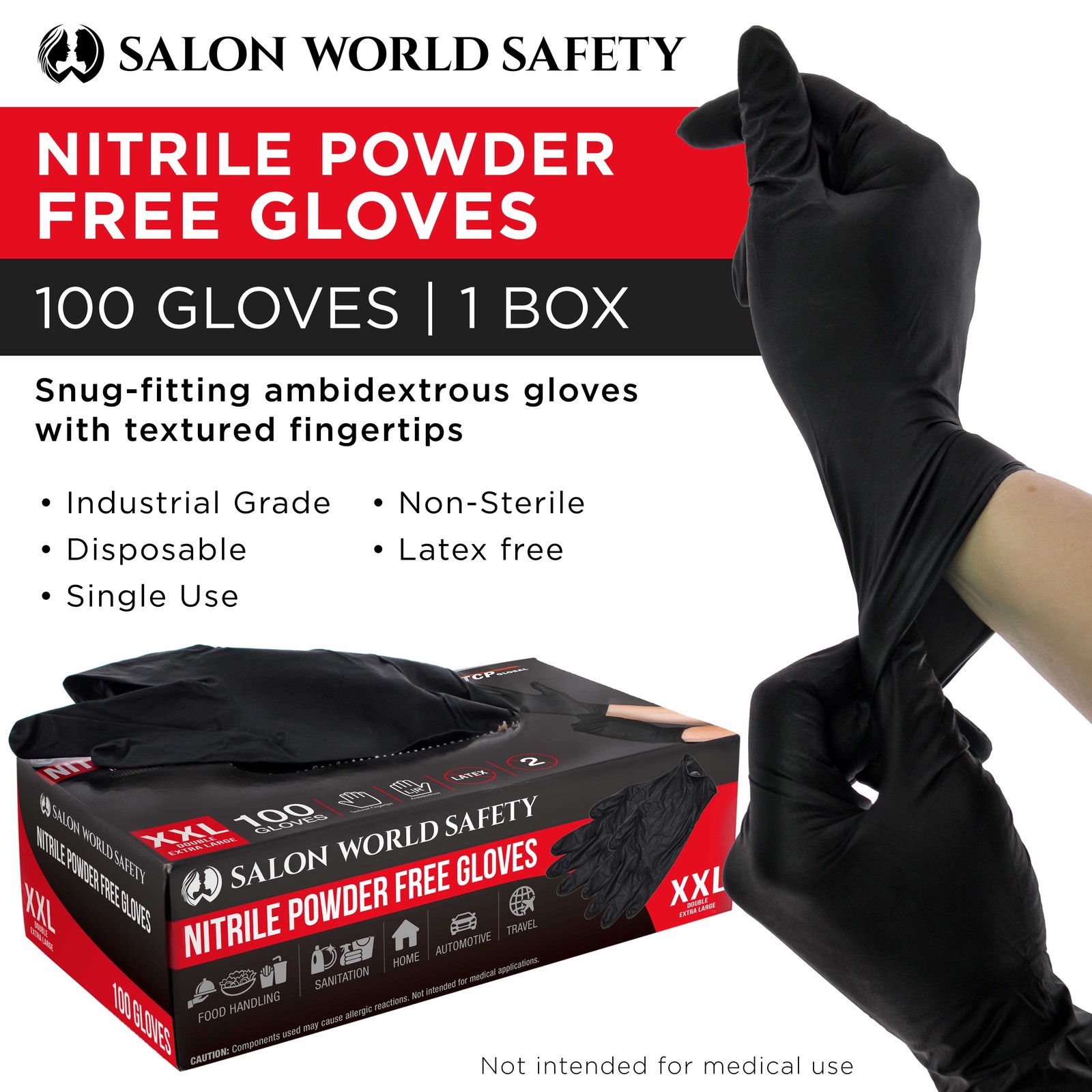 Black Nitrile Disposable Gloves, Box of 100, XX-Large, 4 Mil Thick – Latex Free