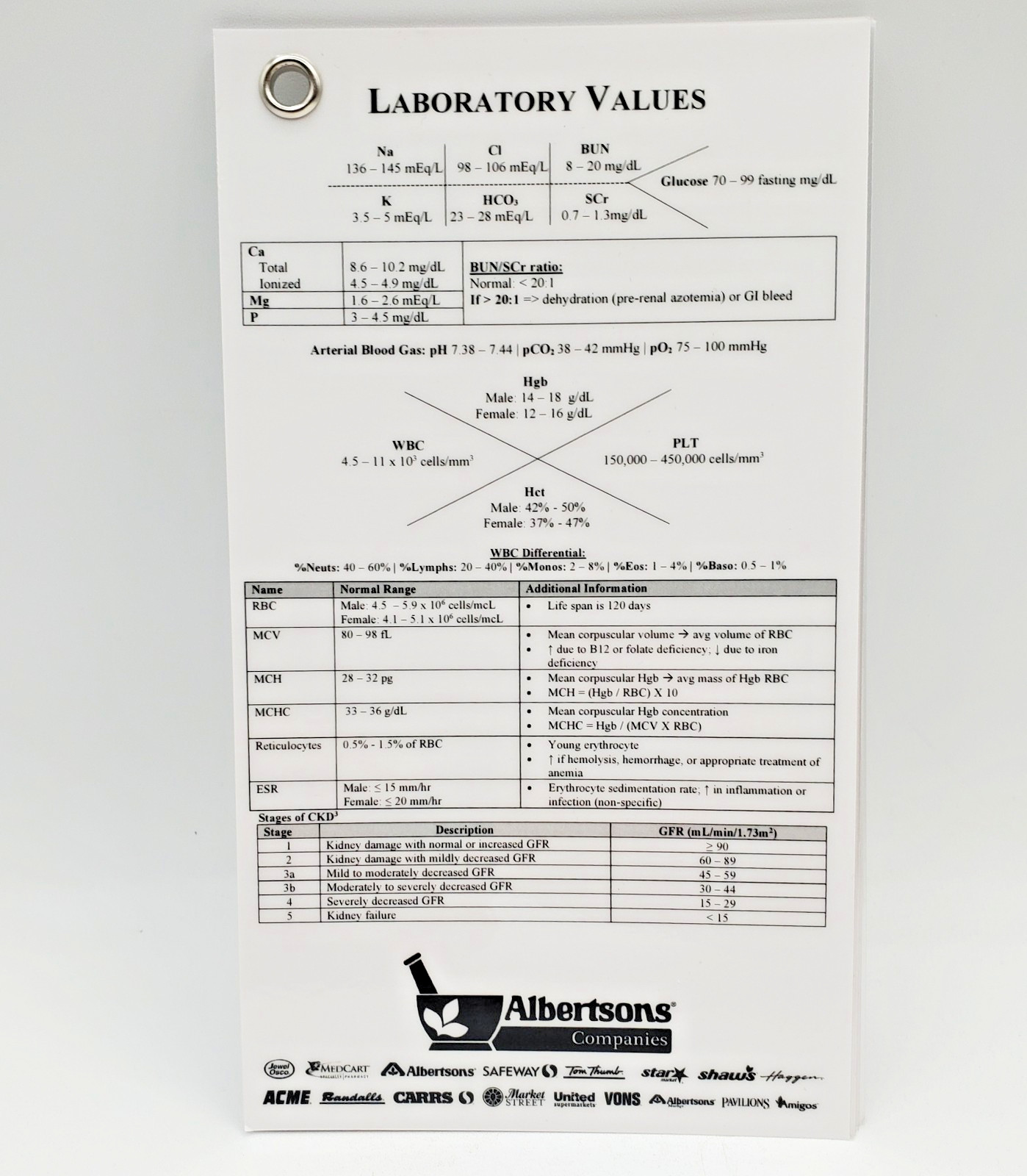 Pocket Lab Values Drug Guide Reference Cards 7x4in Laminated Badge Albertsons