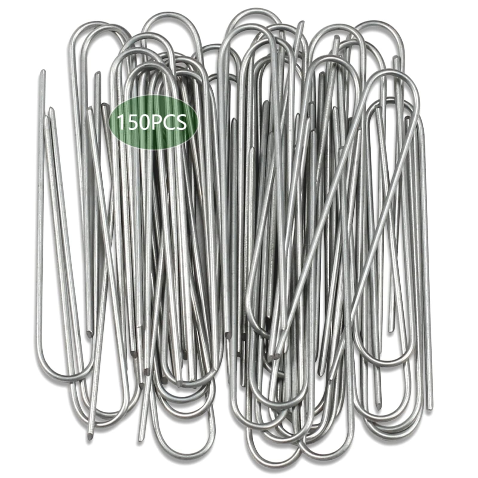 Landscape Staples 6 Inch Galvanized Garden Stakes – 150 Pack Heavy Duty U-shaped