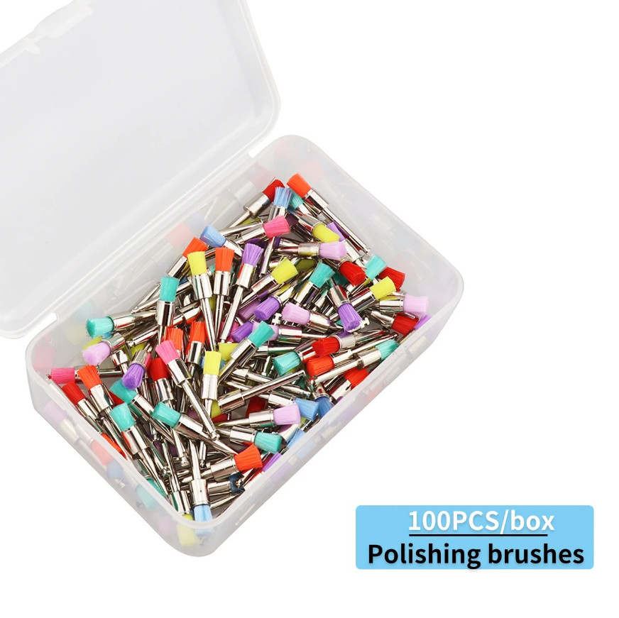 100pcs Dental Polishing Brush Heads Nylon Latch Flat Cleaning Set – NEW