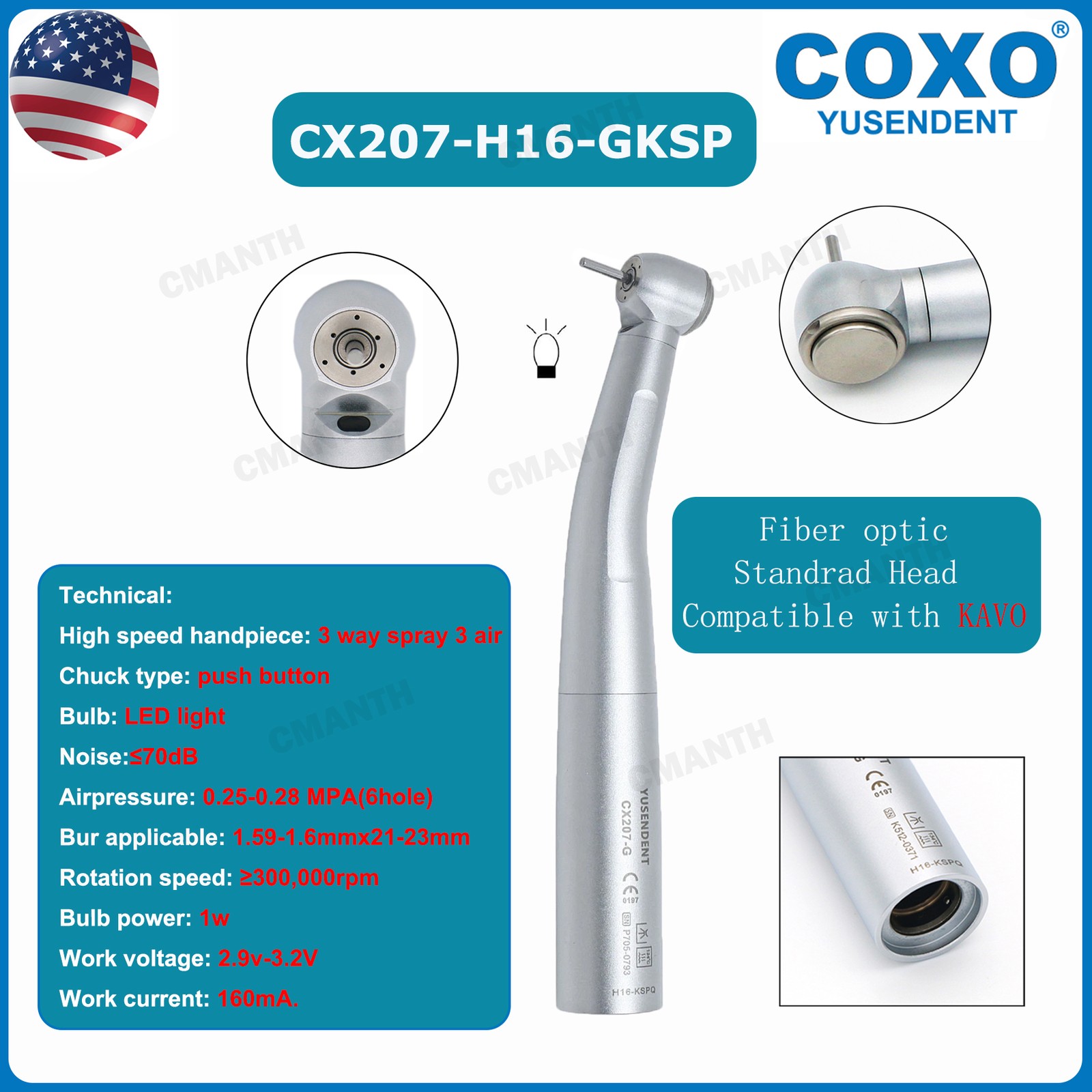 COXO Dental Handpiece Fiber Optic High Speed Turbine 6Hole LED Coupling KAVO NSK