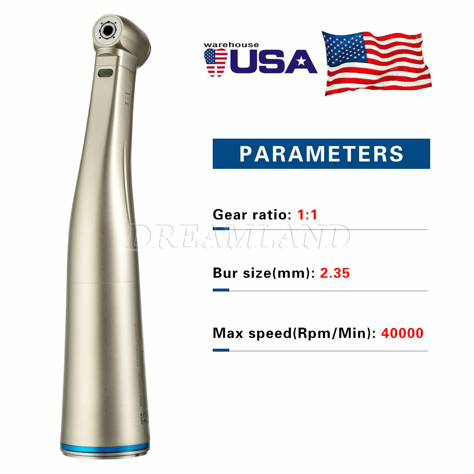 Dental Contra Angle Handpiece 1:1 LED Fiber Optic Low Speed φ2.35mm Fit NSK