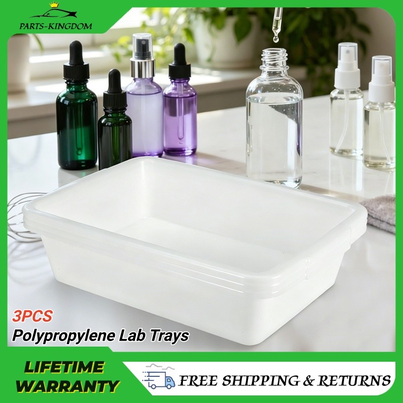 3Pcs Polypropylene Lab Trays, Rectangular Plastic Tray, 13.79 x 9.85 x 3.15 inch