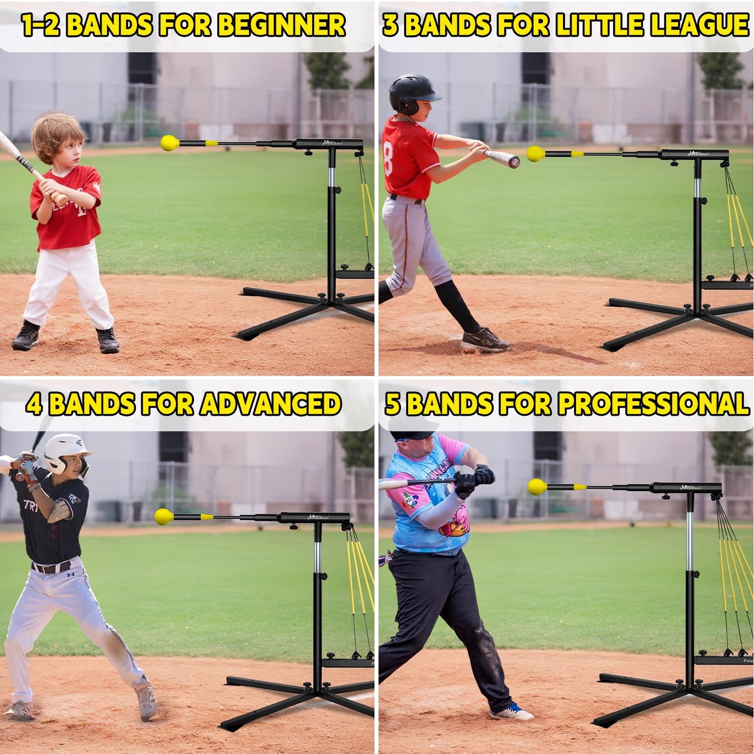 Jascopro Baseball Swing Trainer 5 Power Bandsheight Adjustable 31-47 Inches
