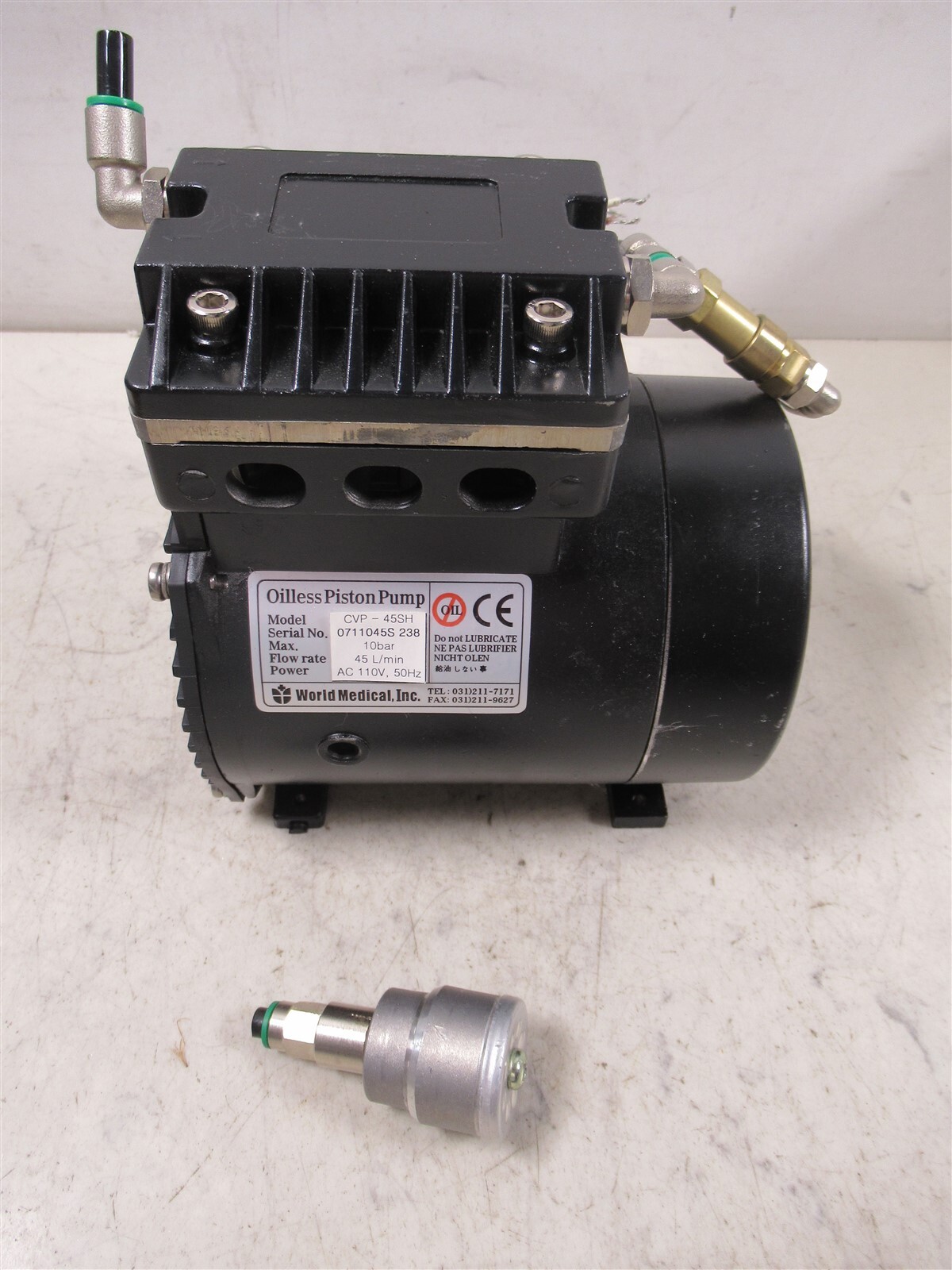 World Medical Inc Oilless Piston Pump CVP-45SH Flow Rate 45 L/min Max 10 bar
